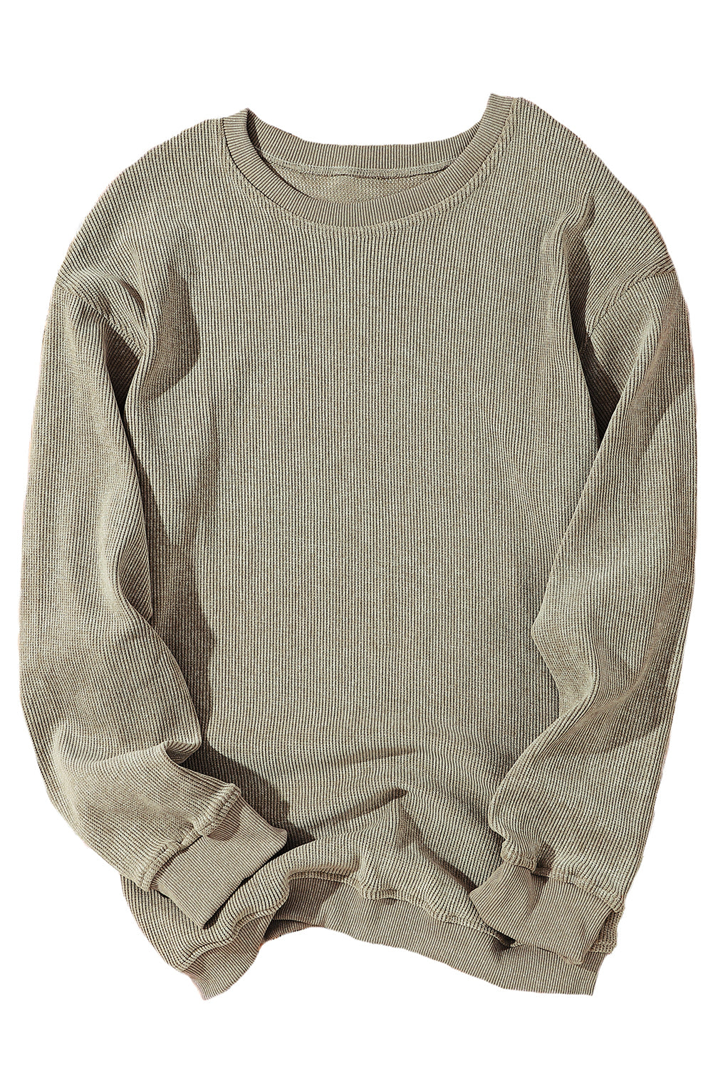 Solid Ribbed Knit Round Neck Pullover Sweatshirt