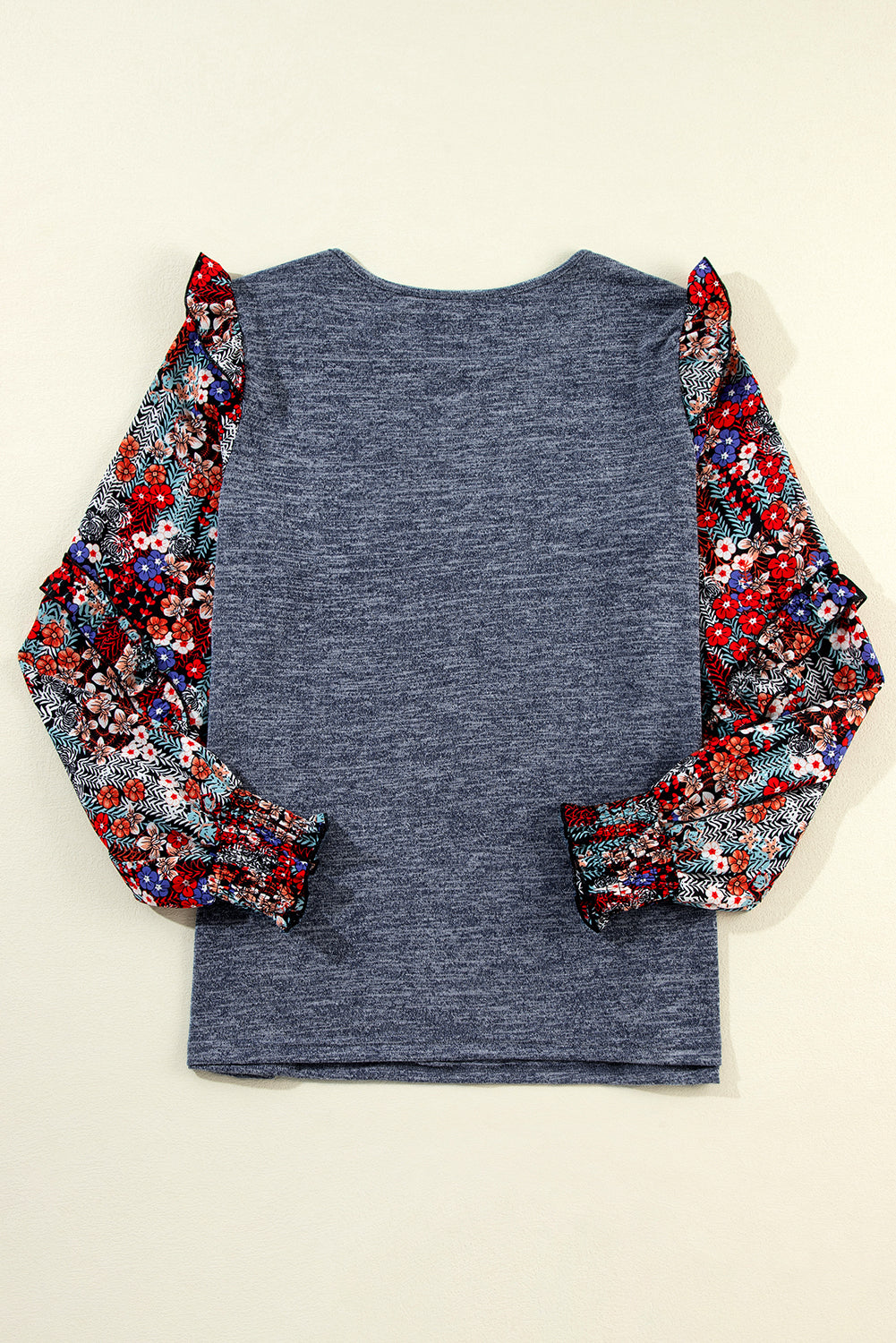 Floral Ruffle Sleeve Patchwork Top