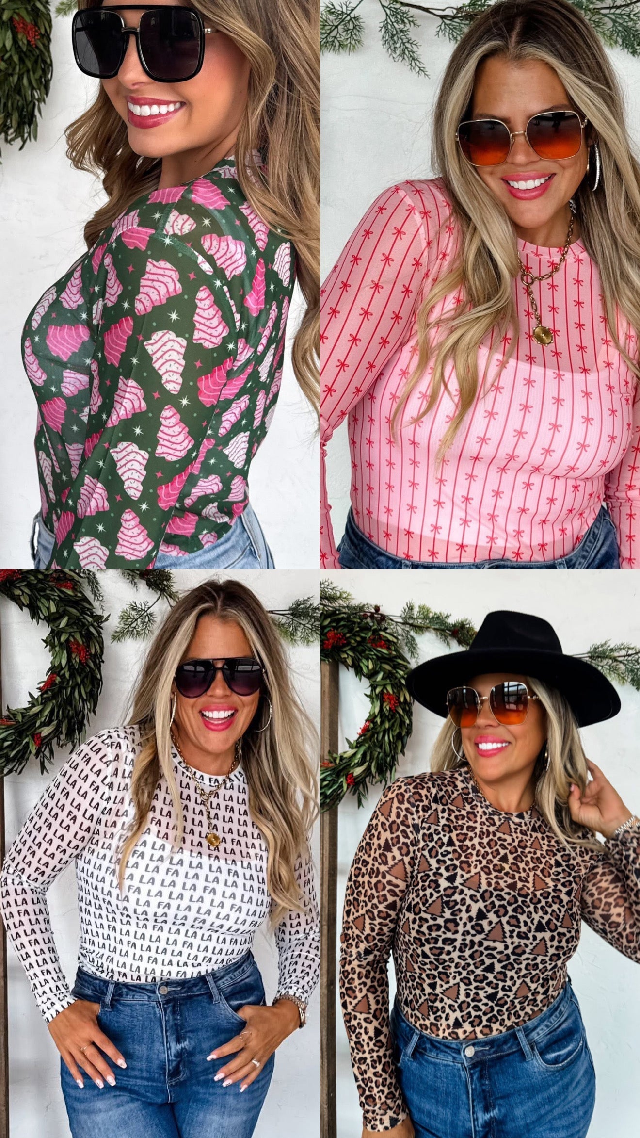 PRE-ORDER: Christmas Printed Mesh Tops