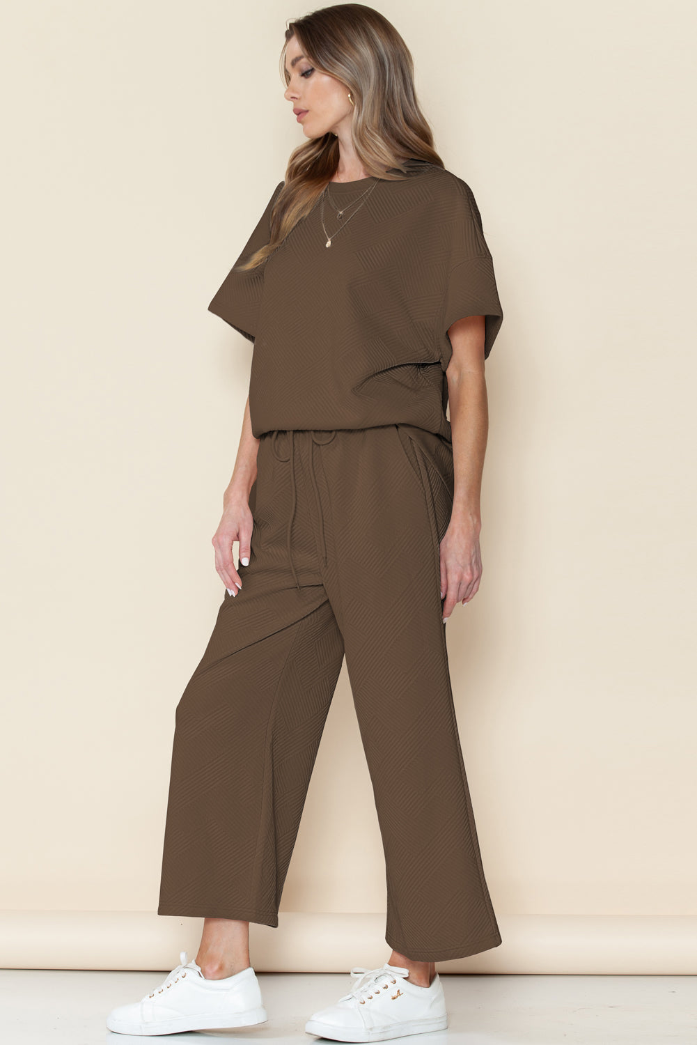 Textured Loose Fit Tee and Pants Set