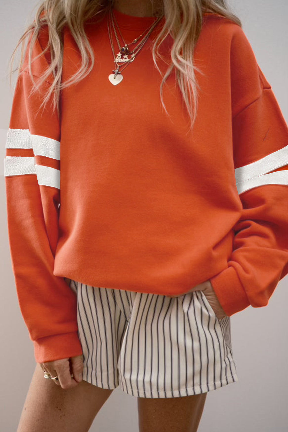 Preppy Striped Sleeve Loose Sweatshirt