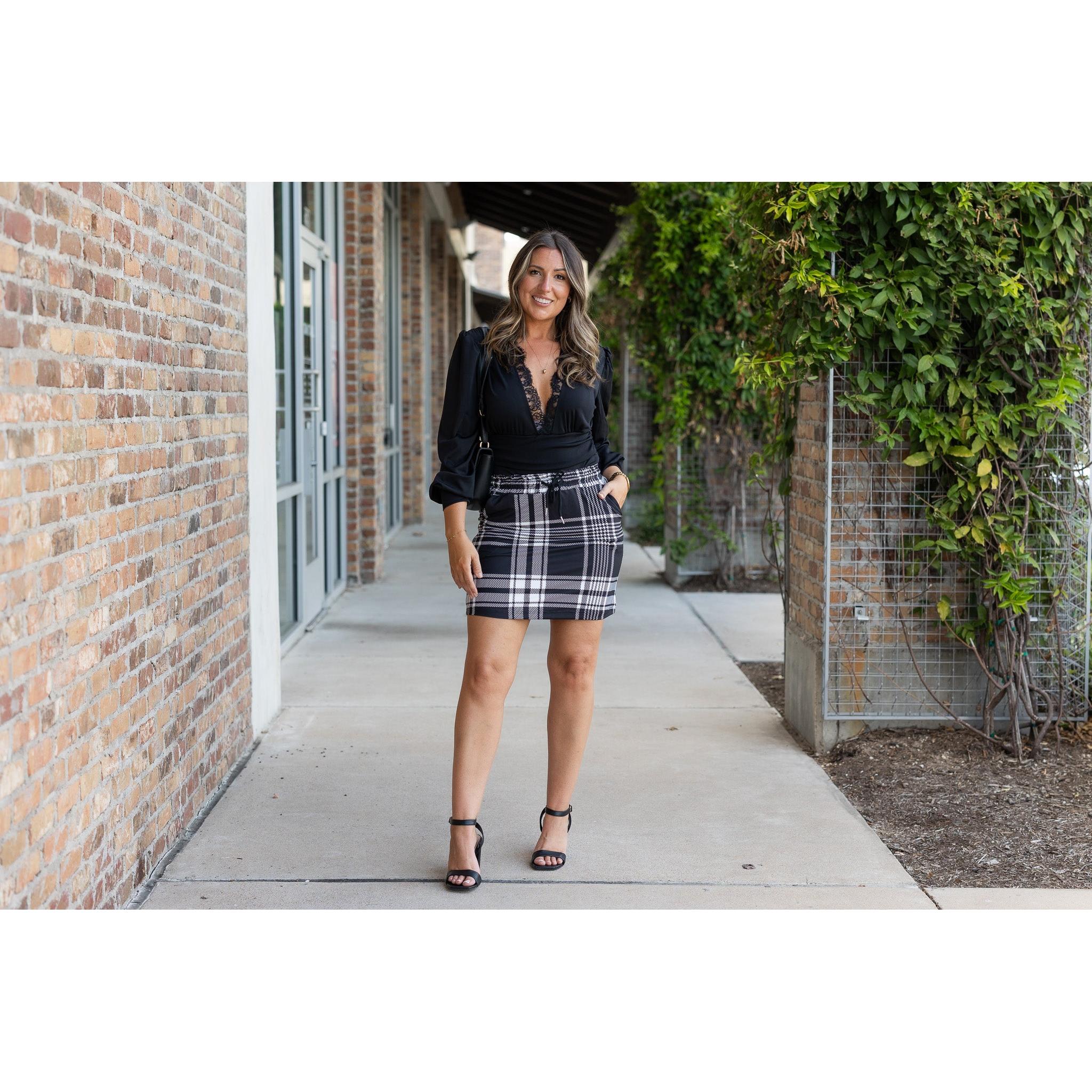 The Amelia - Black And White Plaid Jogger Skirt