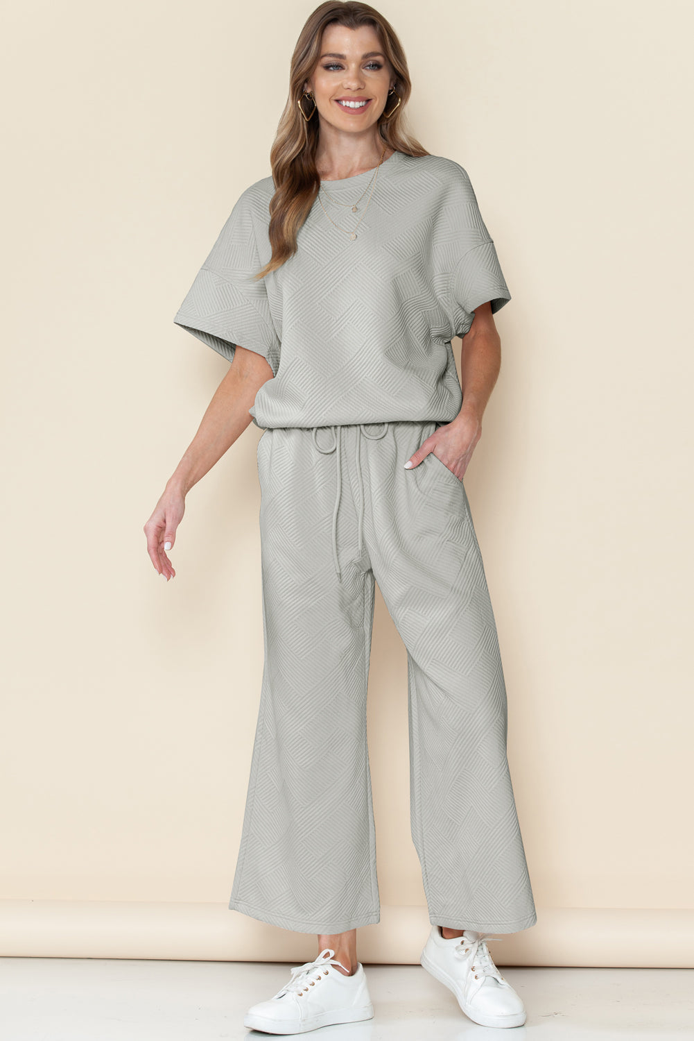 Textured Loose Fit Tee and Pants Set