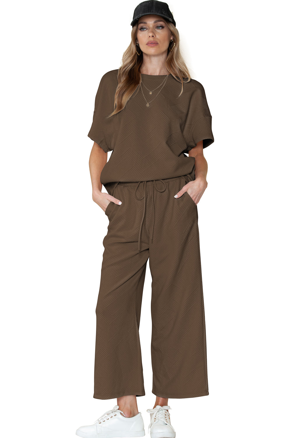 Textured Loose Fit Tee and Pants Set