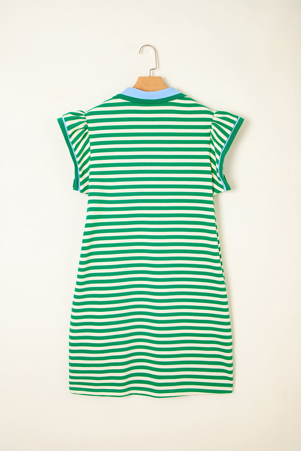 PRE-ORDER: Striped Ruffle Short Sleeve Pop of Color Neckline Dress