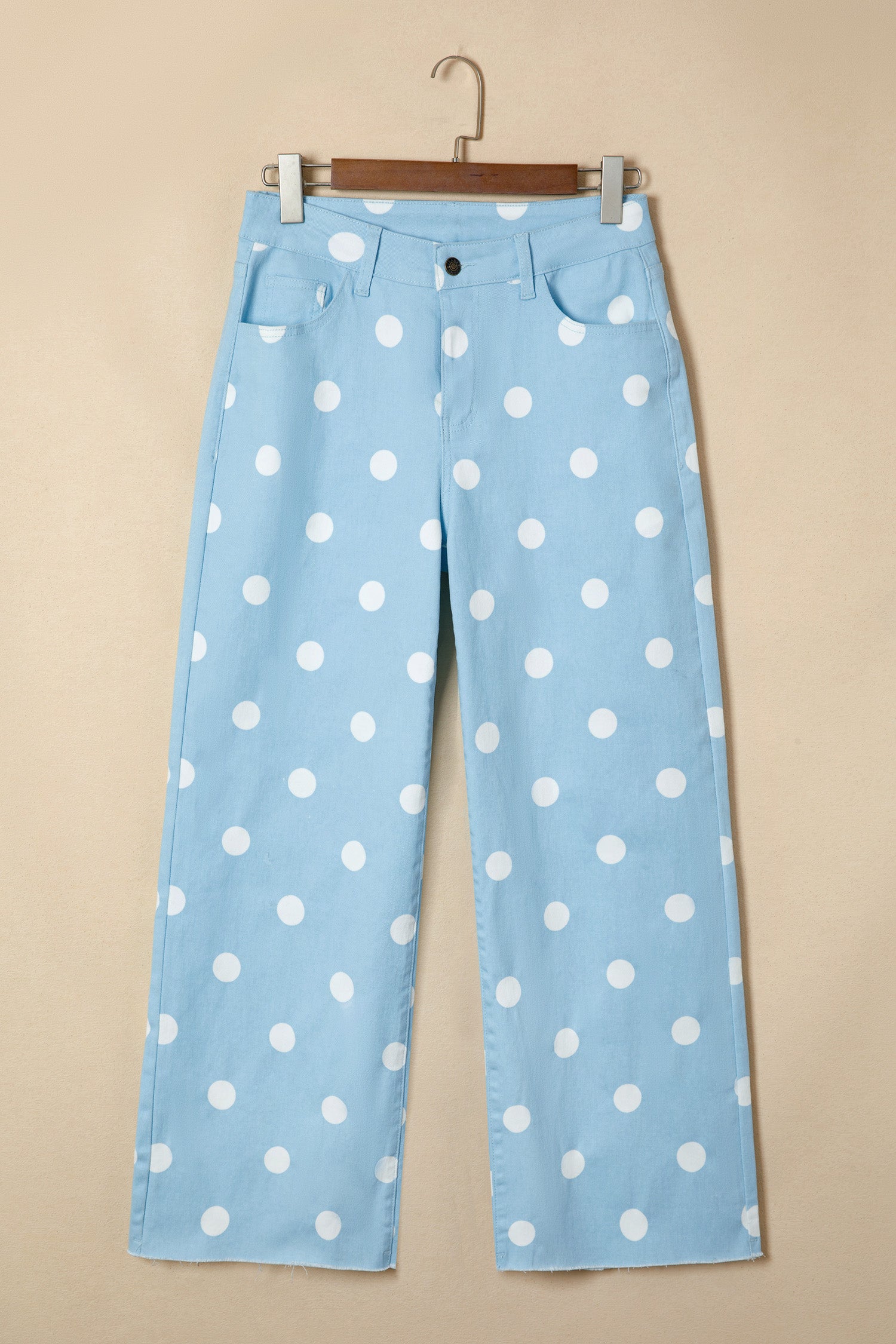PRE-ORDER: Polka Dot Print Raw Hem Shift Jeans