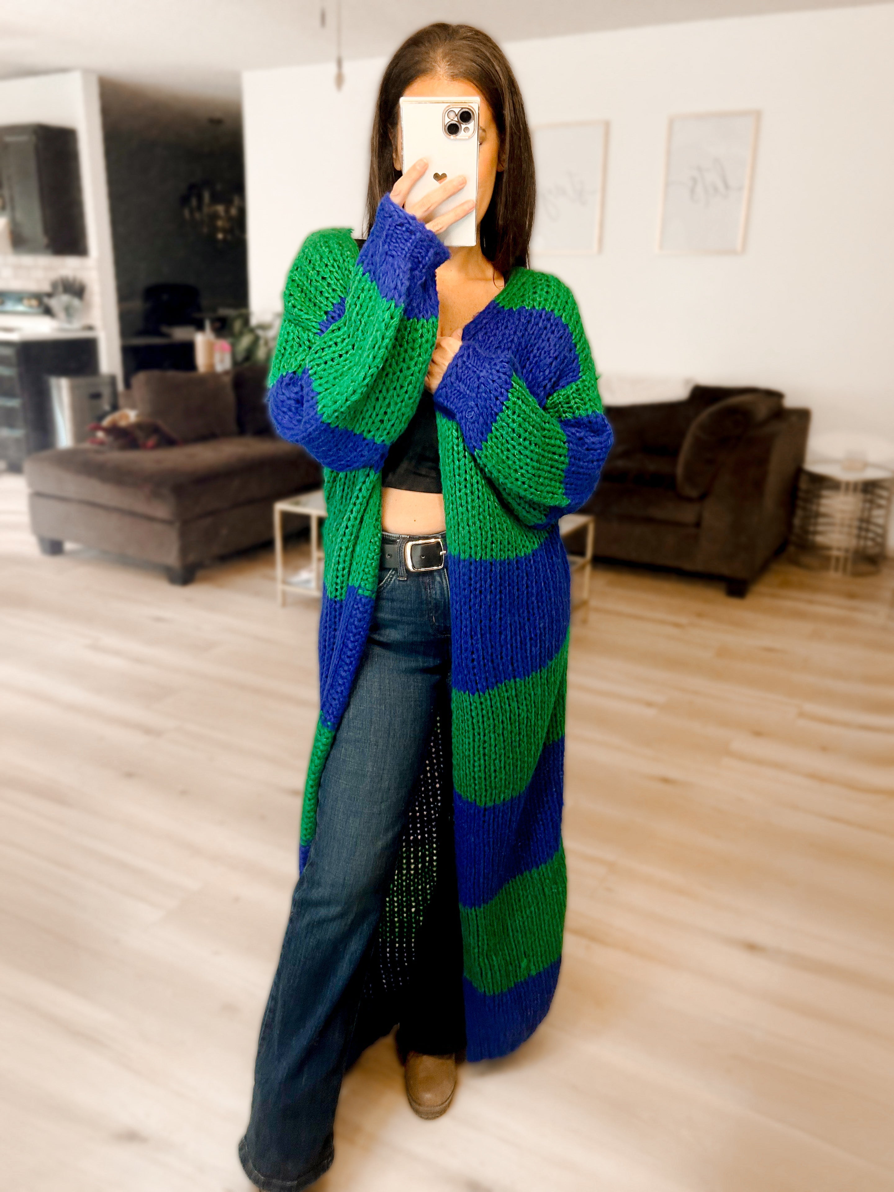 PRE-ORDER:Oversized Chunky Striped Balloon Sleeve Duster