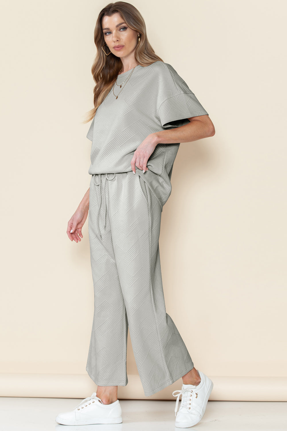 Textured Loose Fit Tee and Pants Set