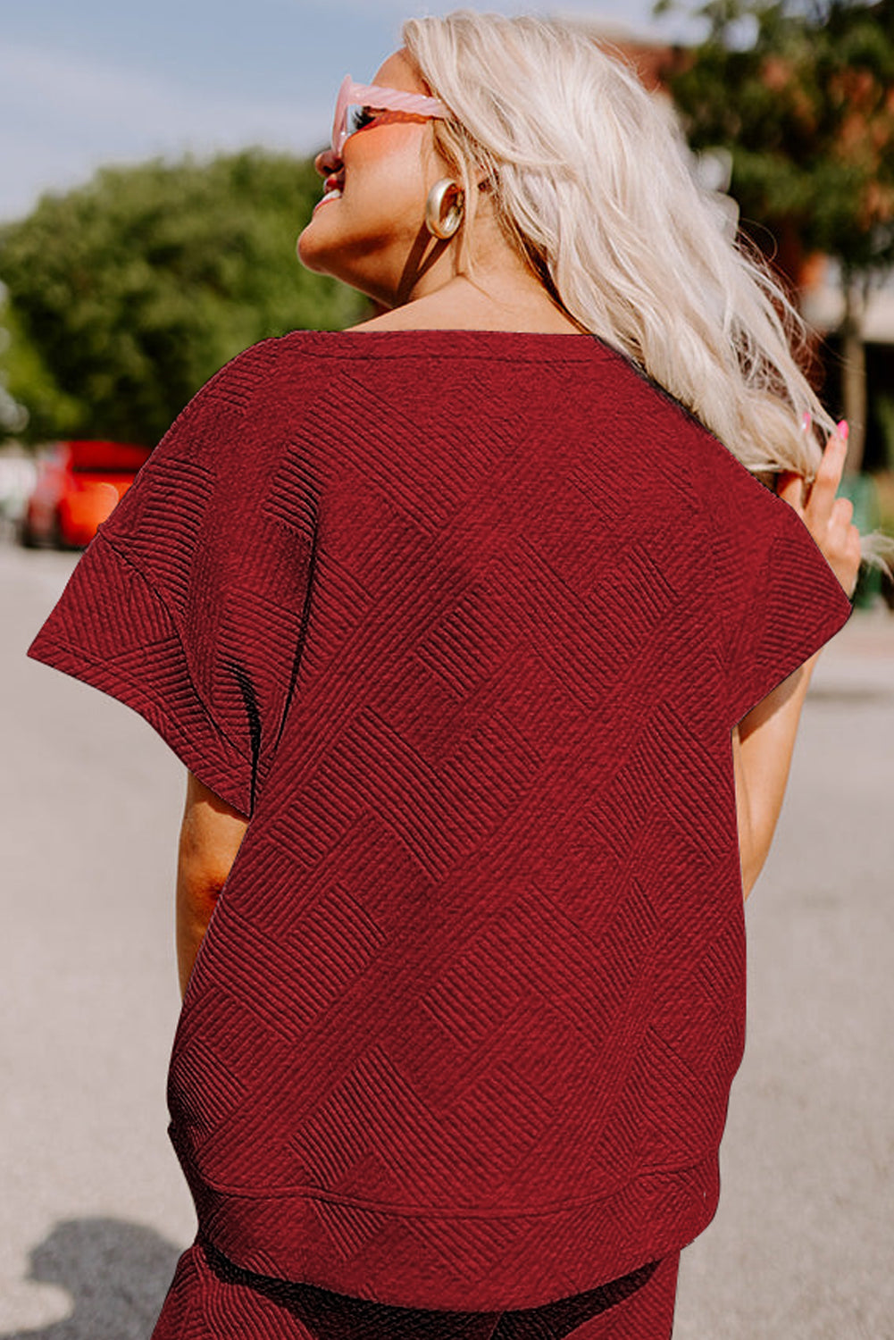 Textured Loose Fit Tee and Pants Set