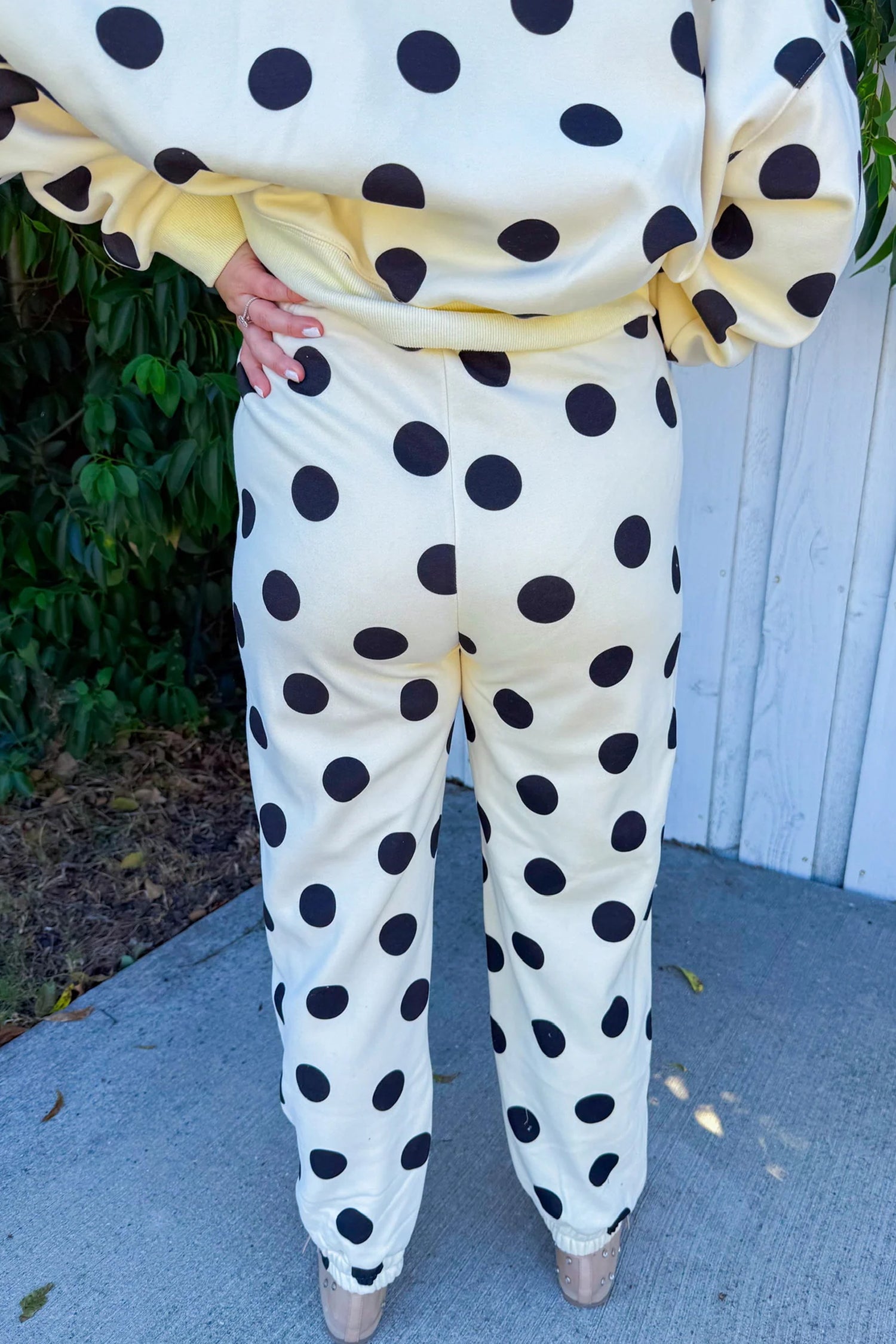 PRE-ORDER: Polka Dot Print Drop Shoulder Pullover Drawstring Jogger Pant Set