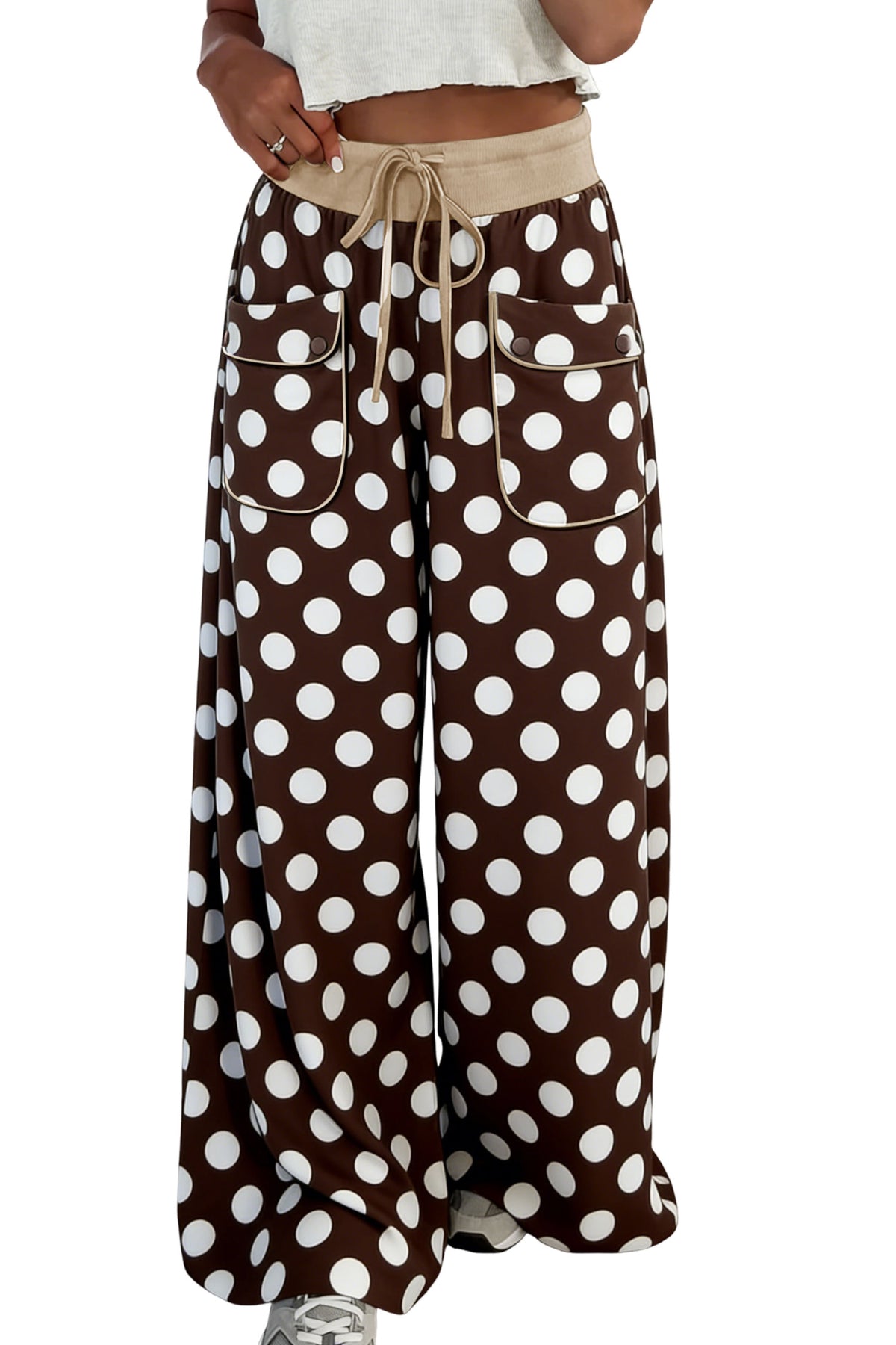 PRE-ORDER: Polka Dot Drawstring Pocket Wide Leg Pants