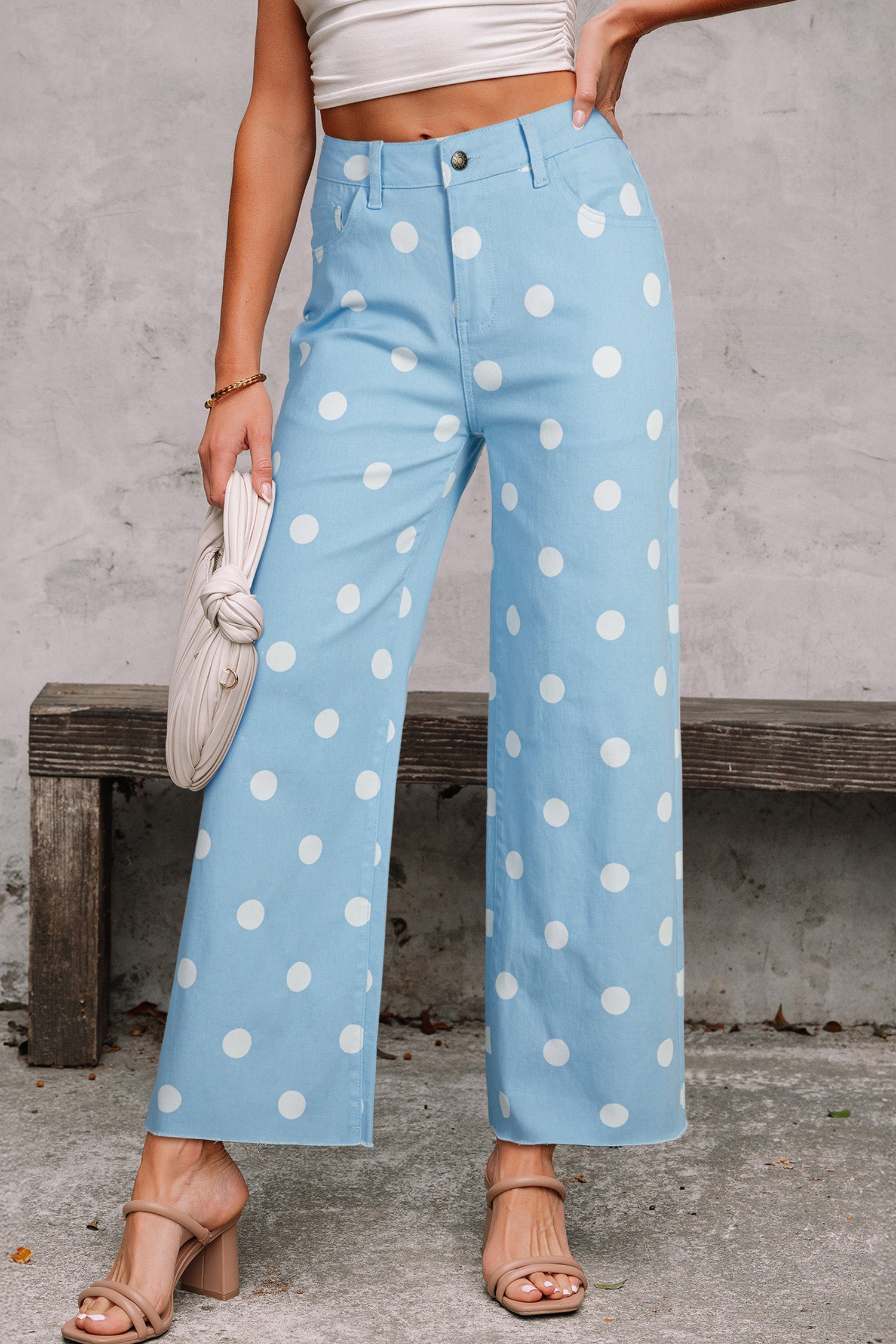 PRE-ORDER: Polka Dot Print Raw Hem Shift Jeans