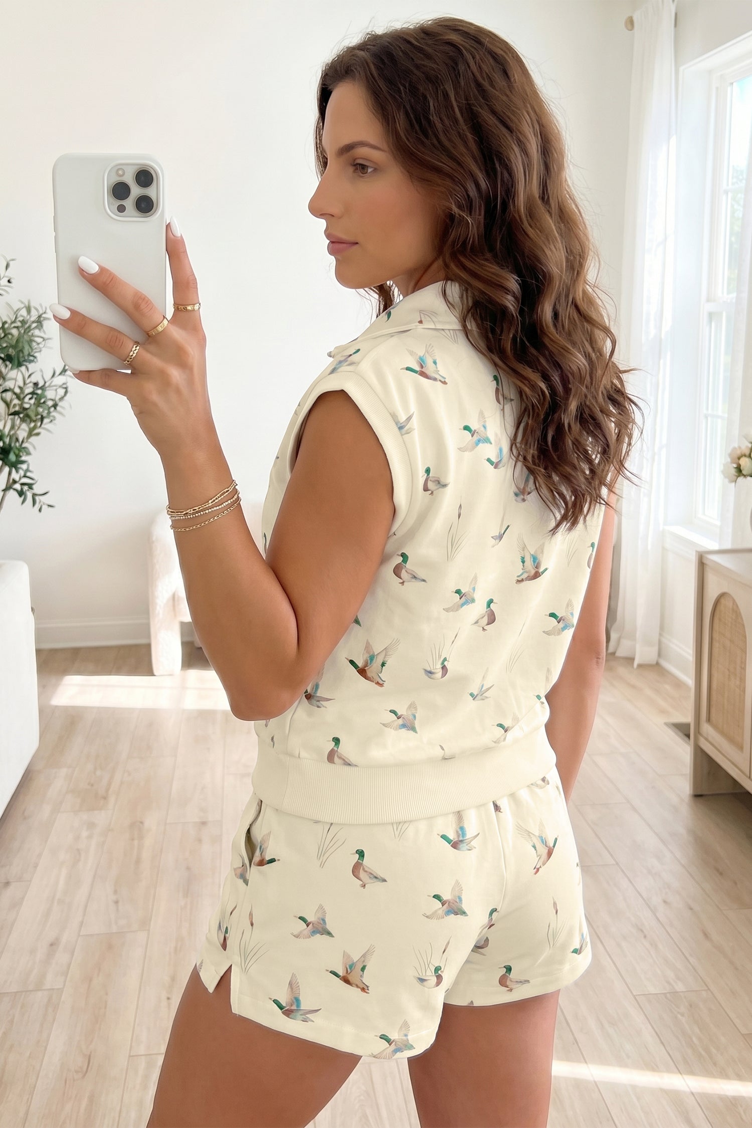 PRE-ORDER: Mallard Printed Zip Polo Tee Drawstring Short Set