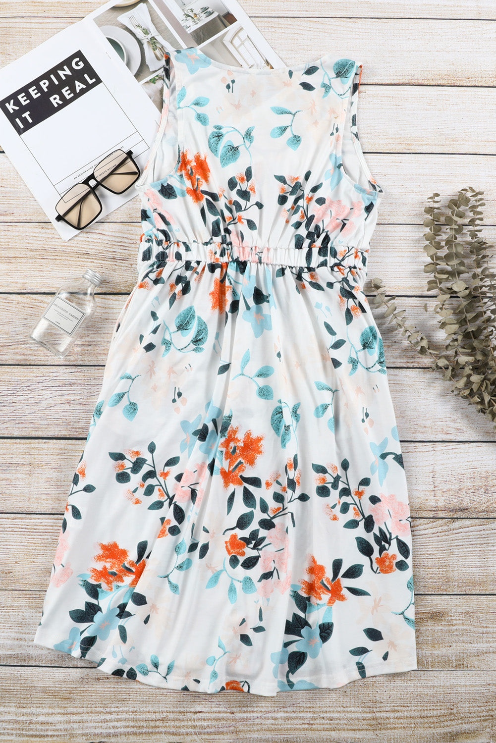 PRE-ORDER: Floral Printed Sleeveless Button Up High Waist Mini Dress