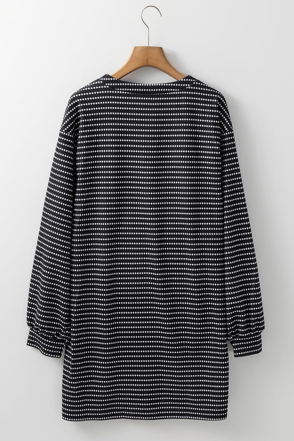 Black Striped V Neck Puff Sleeve Shift Dress