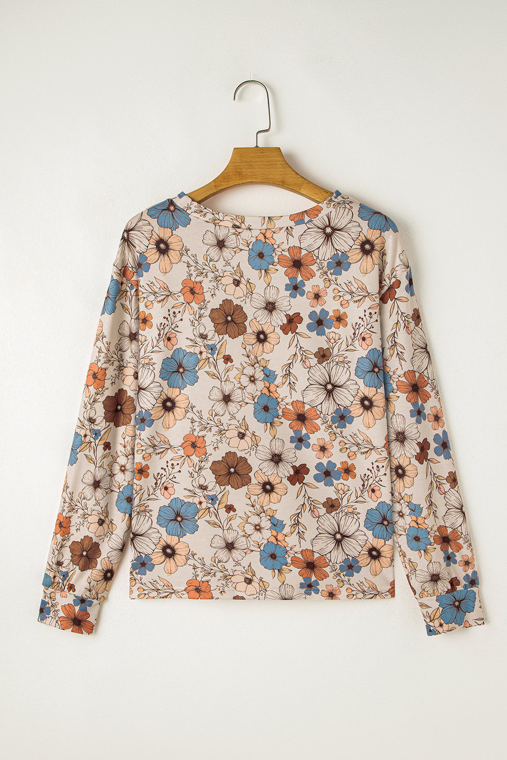 PRE-ORDER: Khaki Allover Floral Print Crew Neck Long Sleeve Top