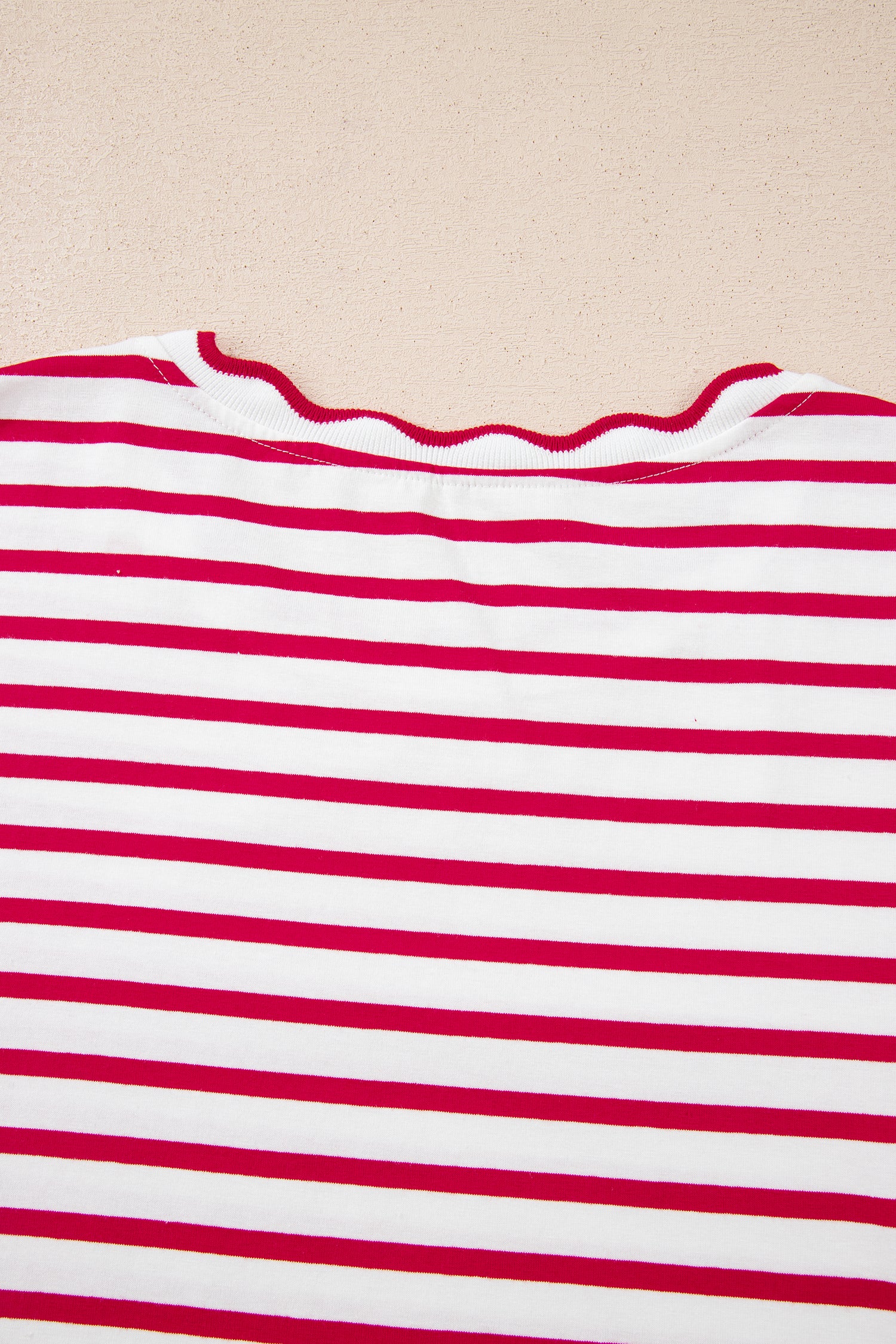 Black Stripe Scalloped Trim Round Neck T Shirt