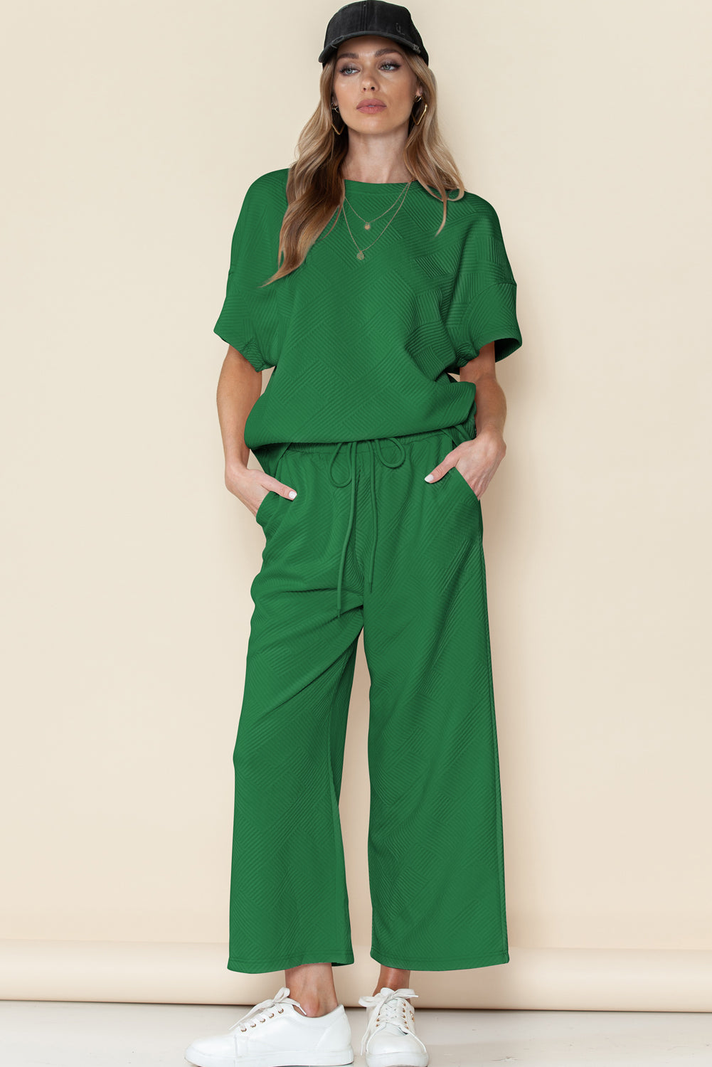 Textured Loose Fit Tee and Pants Set