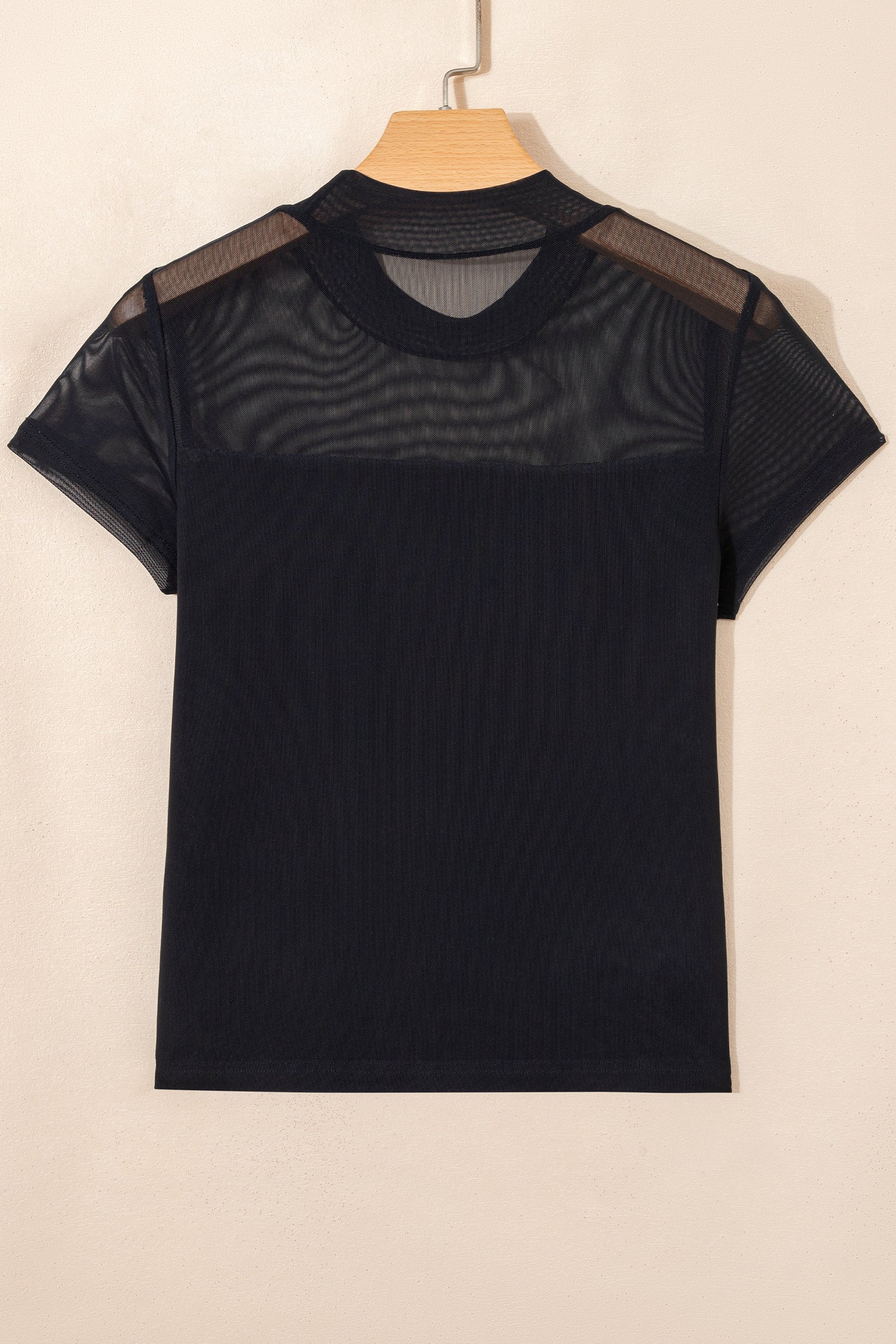 PRE-ORDER: Black Sheer Mesh Patchwork Cap Sleeve Tee