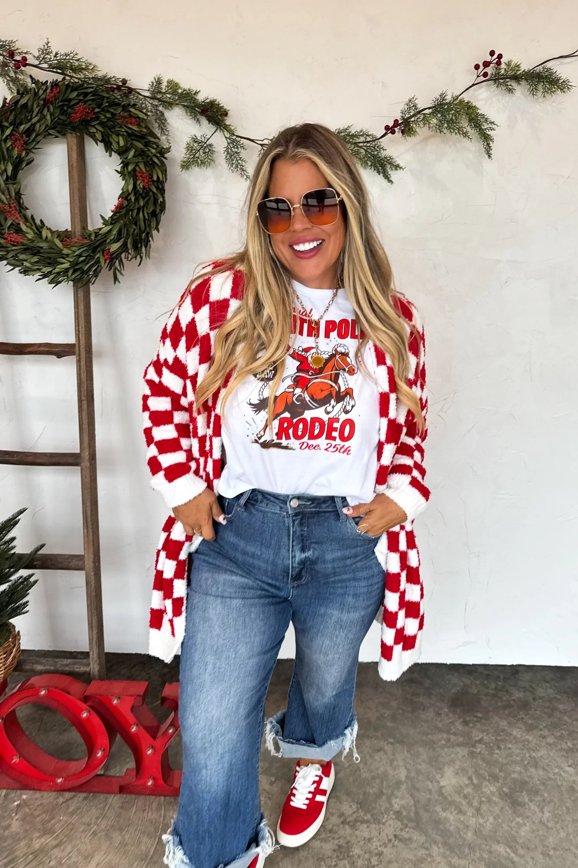 PRE-ORDER: Christmas Cloud Cardigan Red Checker
