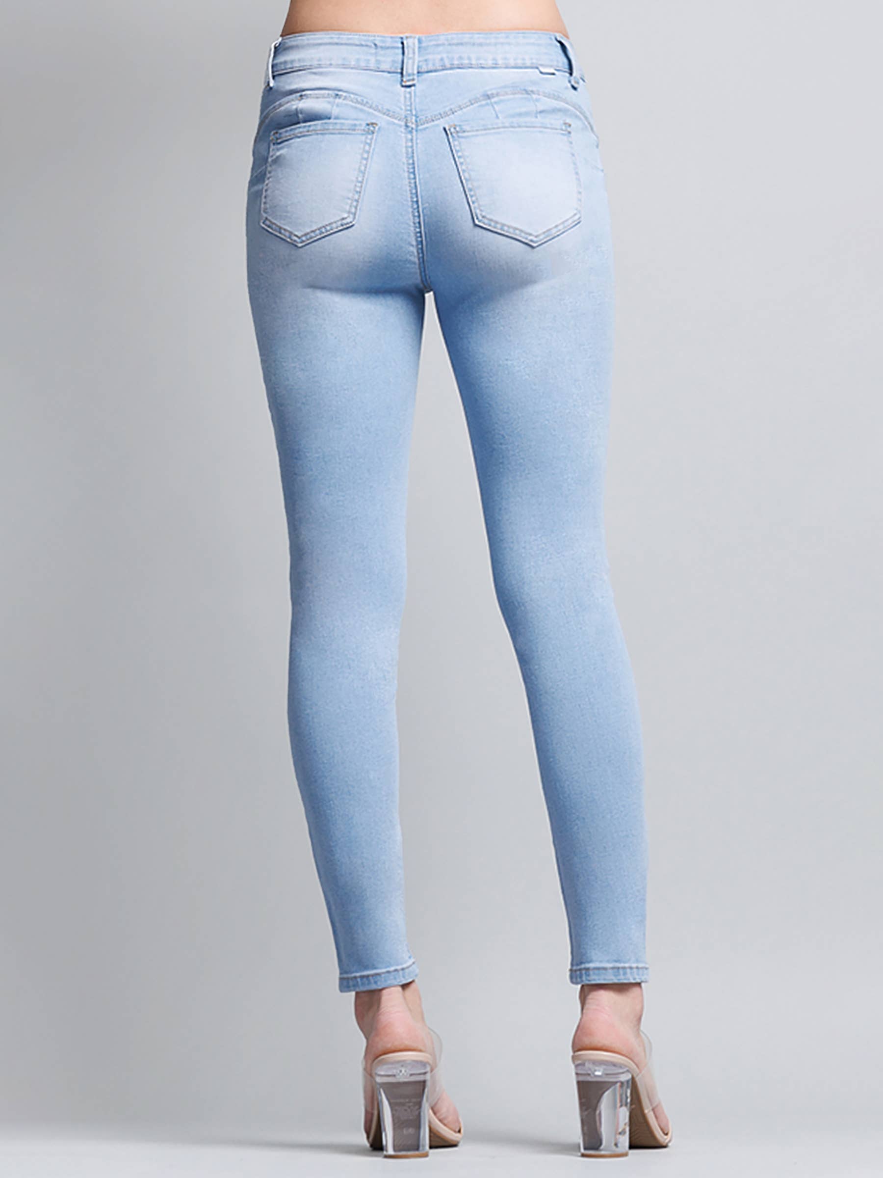 Mid Rise Push Up Ankle Skinny Jeans