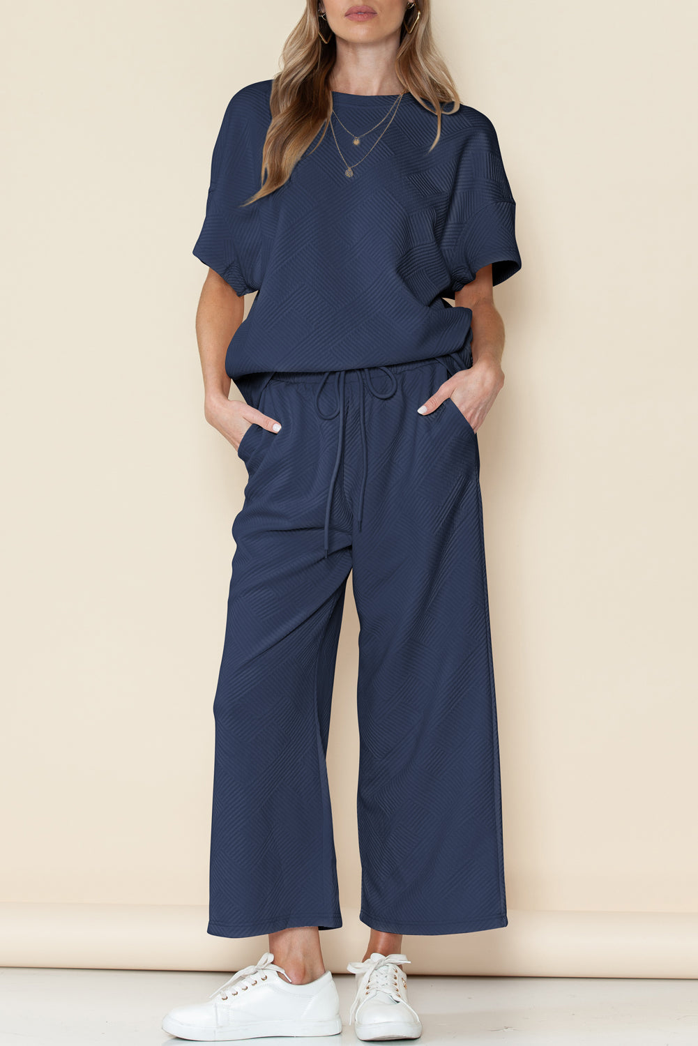 Textured Loose Fit Tee and Pants Set