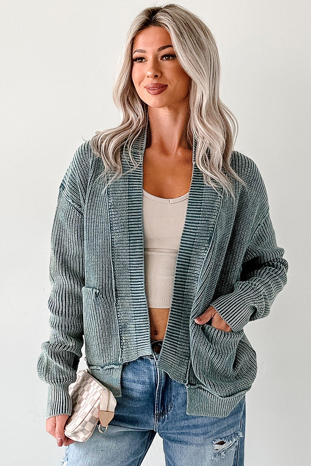 PRE-ORDER: Mineral Wash Exposed Seam Patchwork Knit Cardigan
