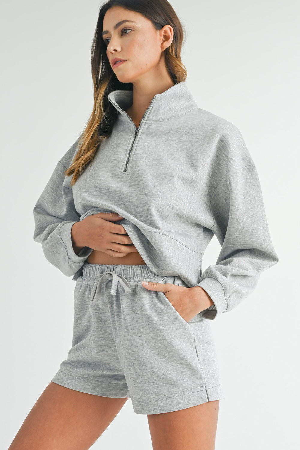 Light Grey Zipped Sweatshirt and Shorts Set