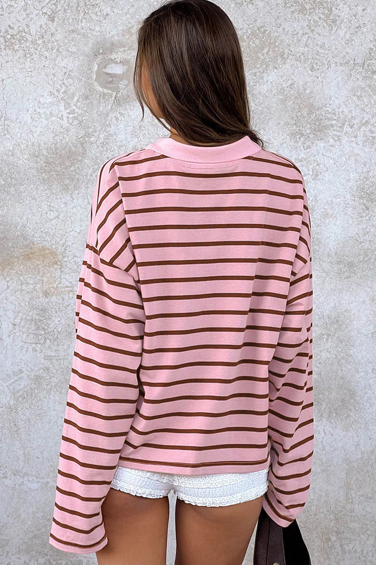PRE-ORDER: Pink Striped Long Sleeve Collar Shift Top