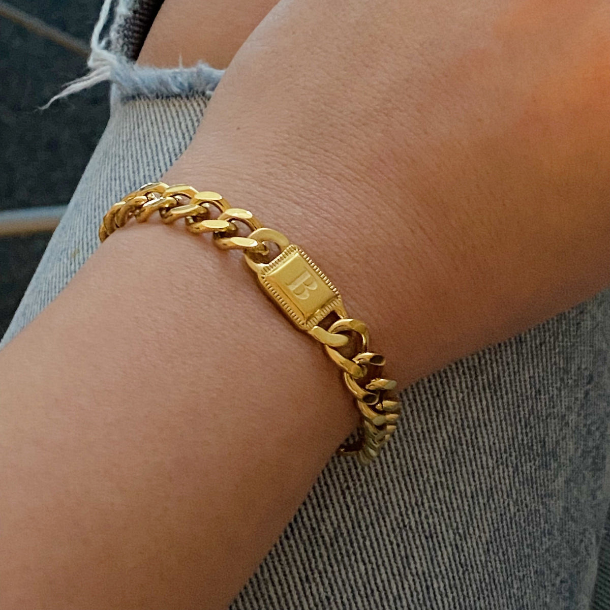 Uptown Cuban Chain Initial Bracelet
