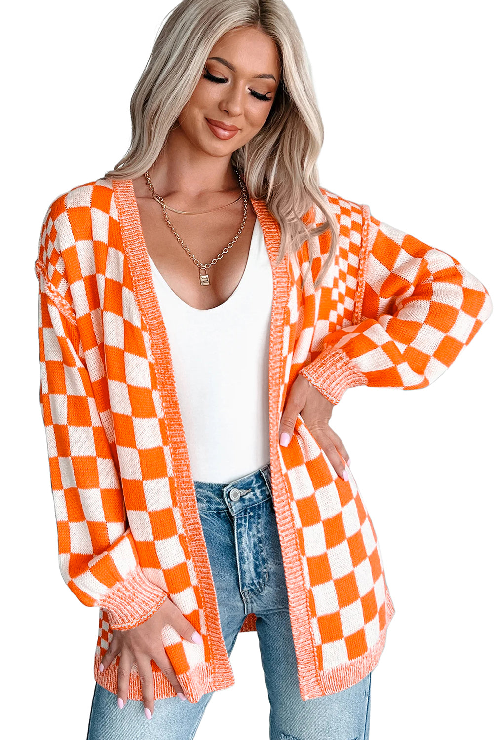 PRE-ORDER: Checkered Drop Shoulder Cardigan