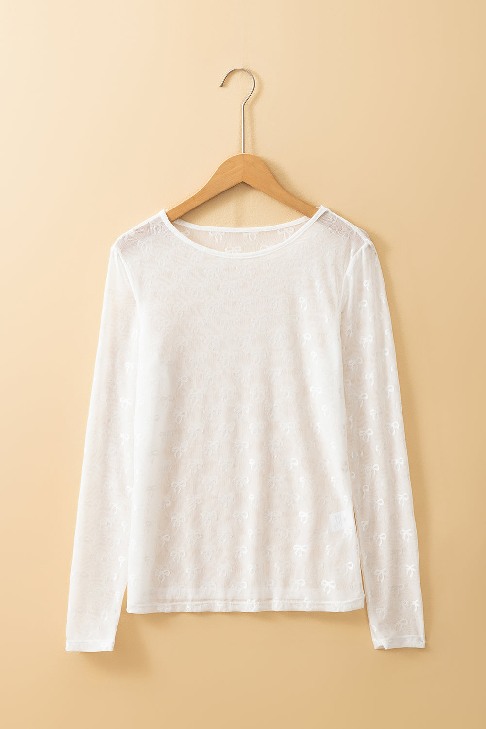 PRE-ORDER: Bow Pattern Long Sleeve Slim Fit Mesh Top