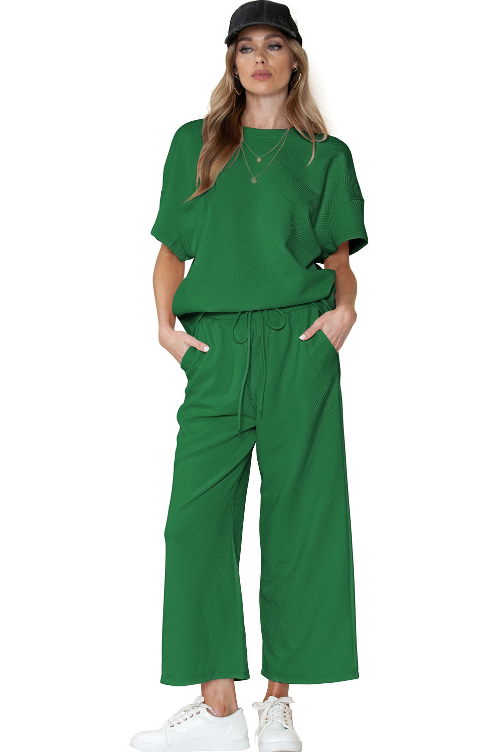 Textured Loose Fit Tee and Pants Set
