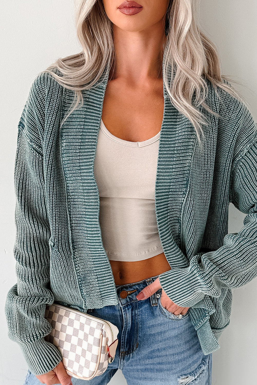 PRE-ORDER: Mineral Wash Exposed Seam Patchwork Knit Cardigan