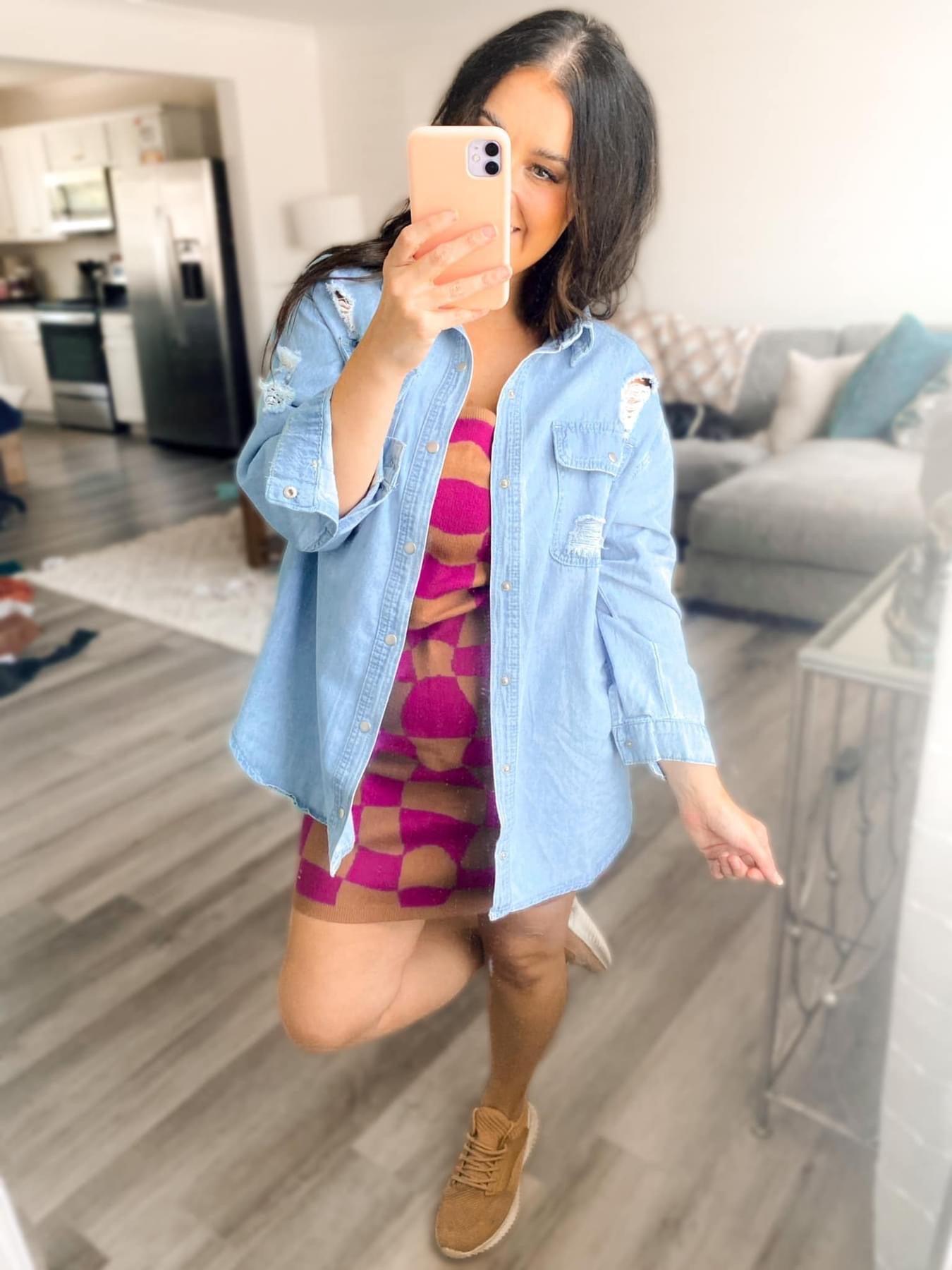 PRE-ORDER Greta Groovy Checkered Sweater Dress