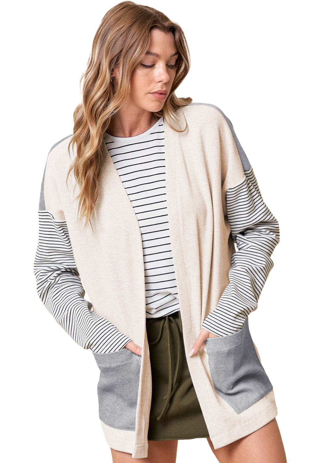 Striped Colorblock Patchwork Cardigan