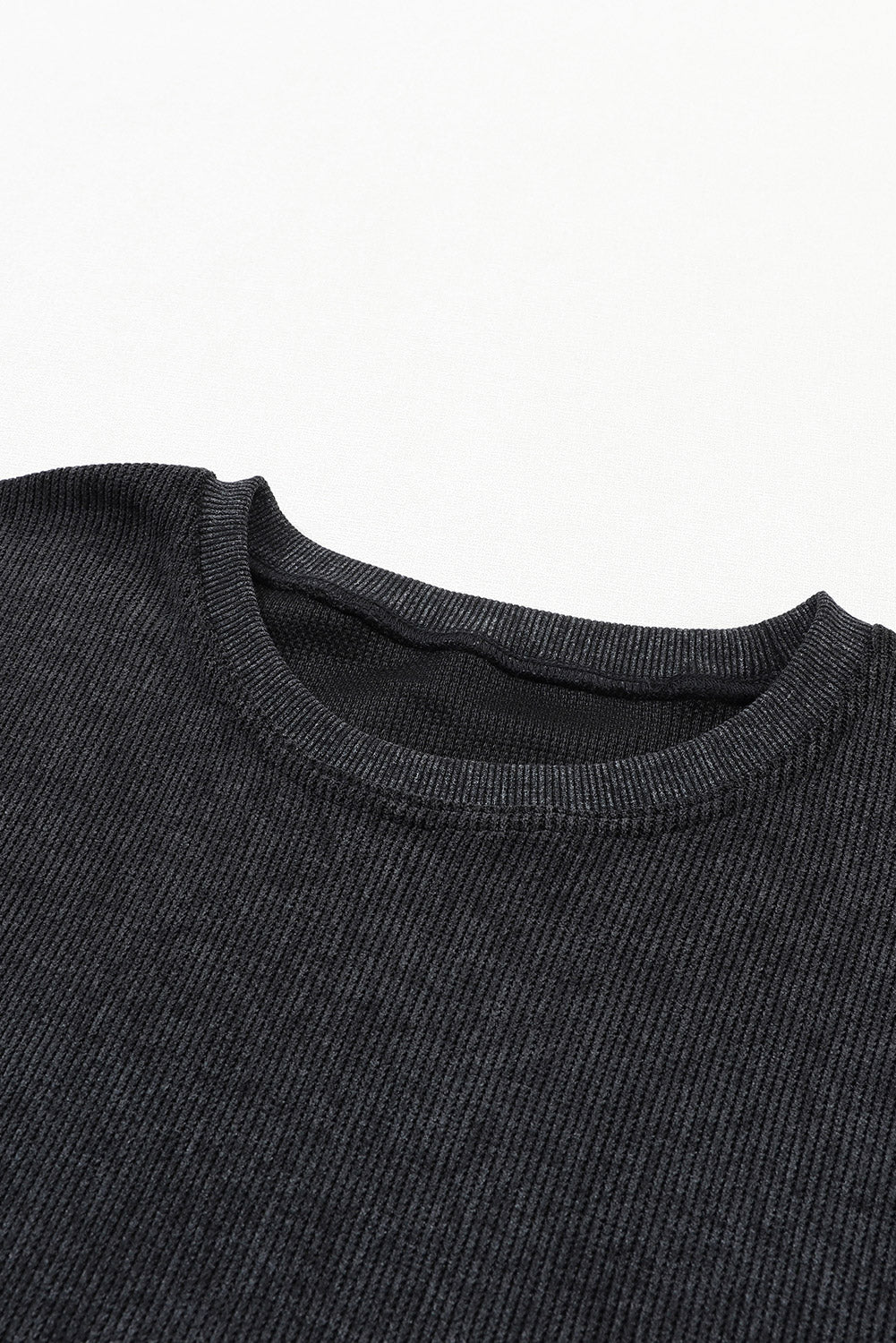 Solid Ribbed Knit Round Neck Pullover Sweatshirt