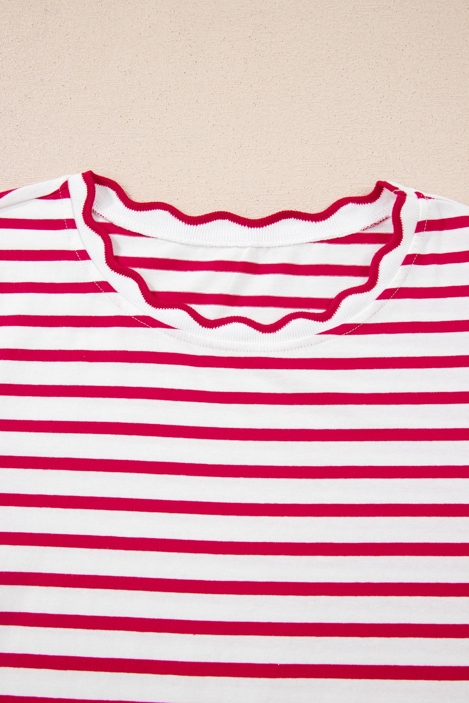 Black Stripe Scalloped Trim Round Neck T Shirt