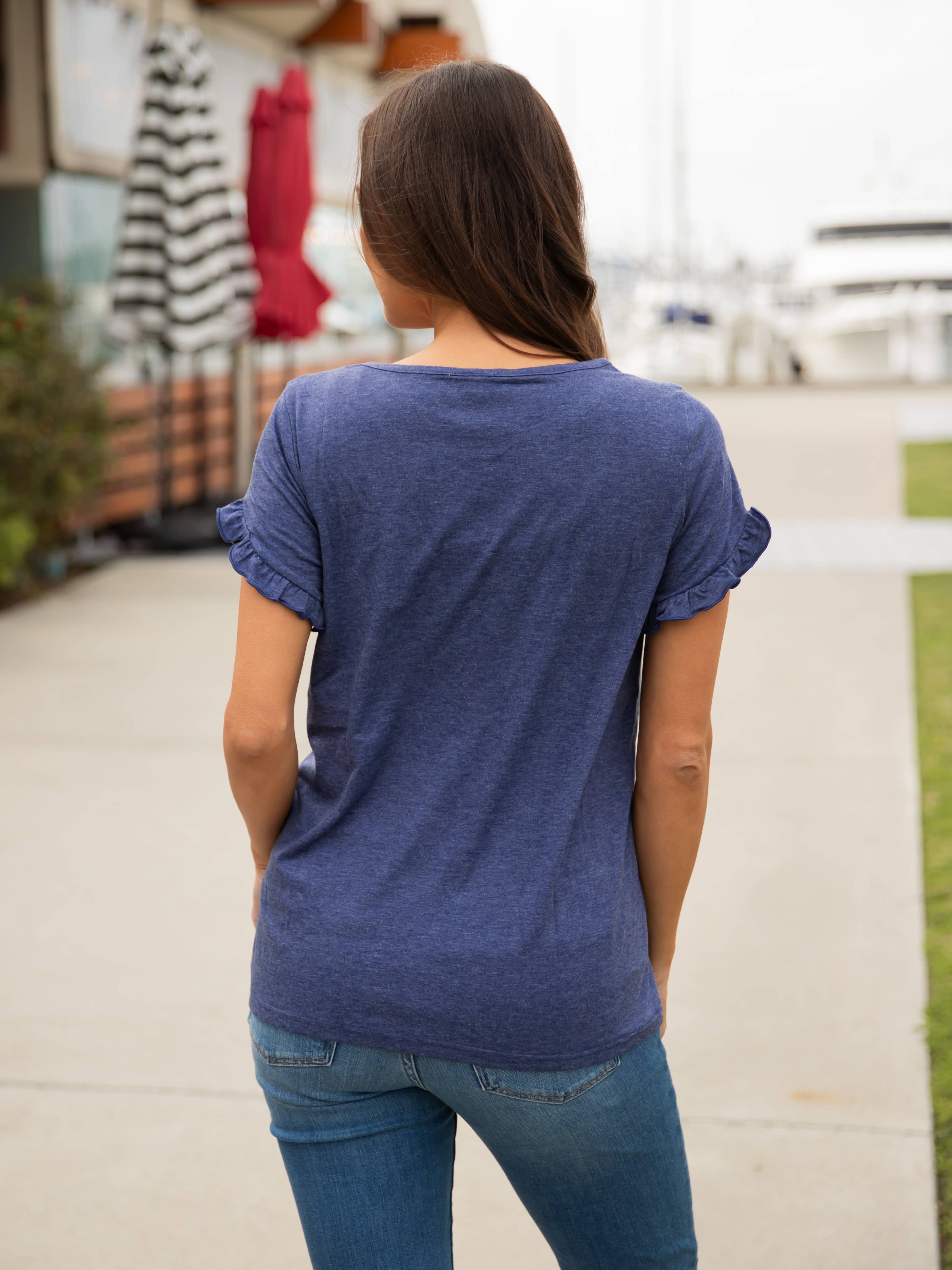 Tickled Teal - Ruffle Detail Short Sleeve Top