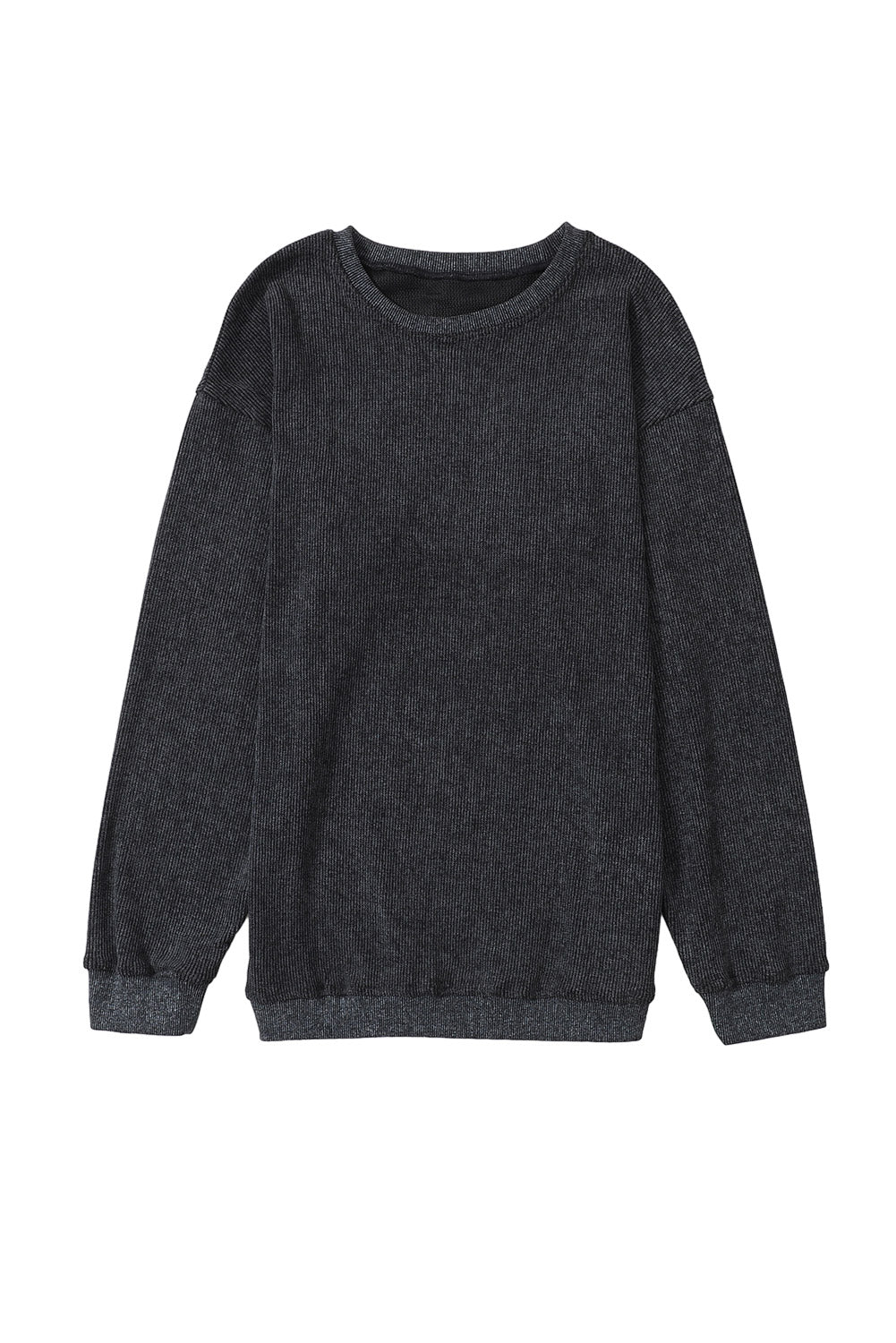 Solid Ribbed Knit Round Neck Pullover Sweatshirt