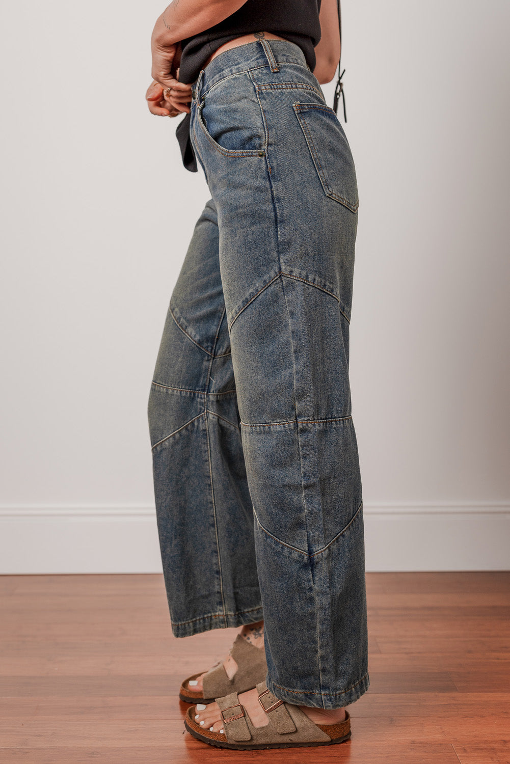 PRE-ORDER: Sail Blue Criss Cross Straight Leg High Waist Jeans