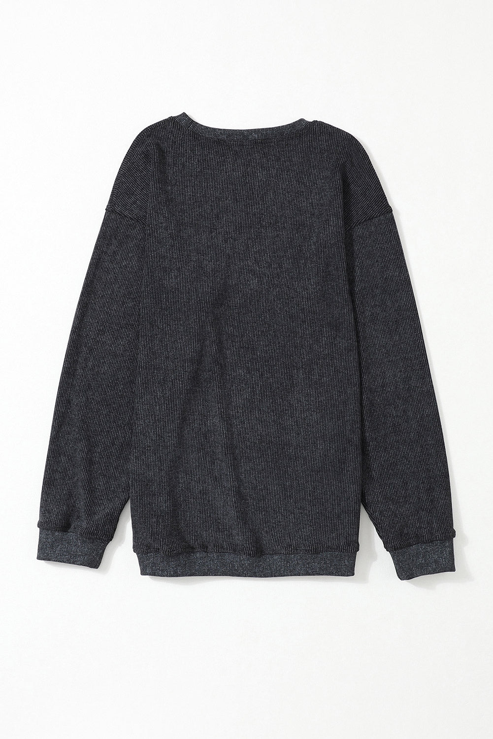 Solid Ribbed Knit Round Neck Pullover Sweatshirt