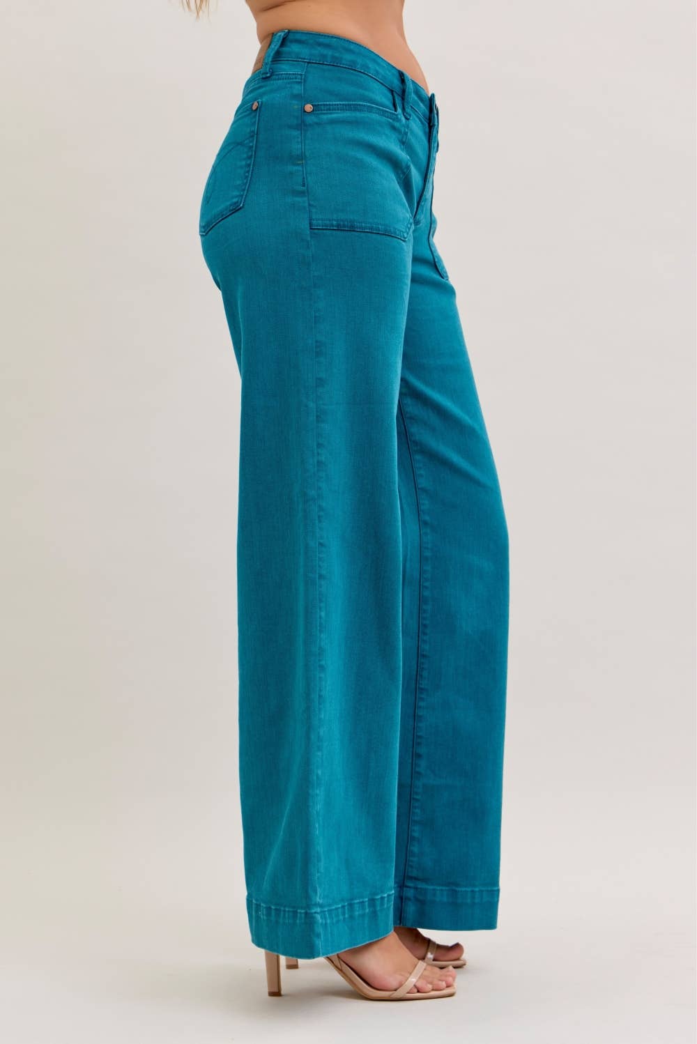 Judy Blue Teal Mid Rise Utility Wide Jeans