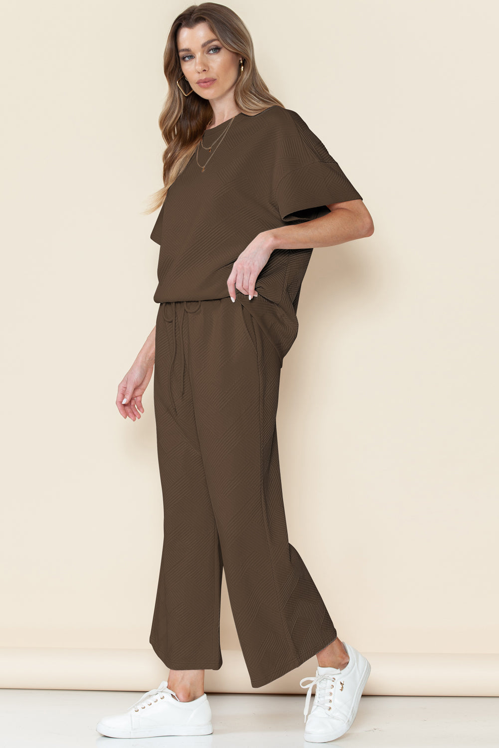 Textured Loose Fit Tee and Pants Set