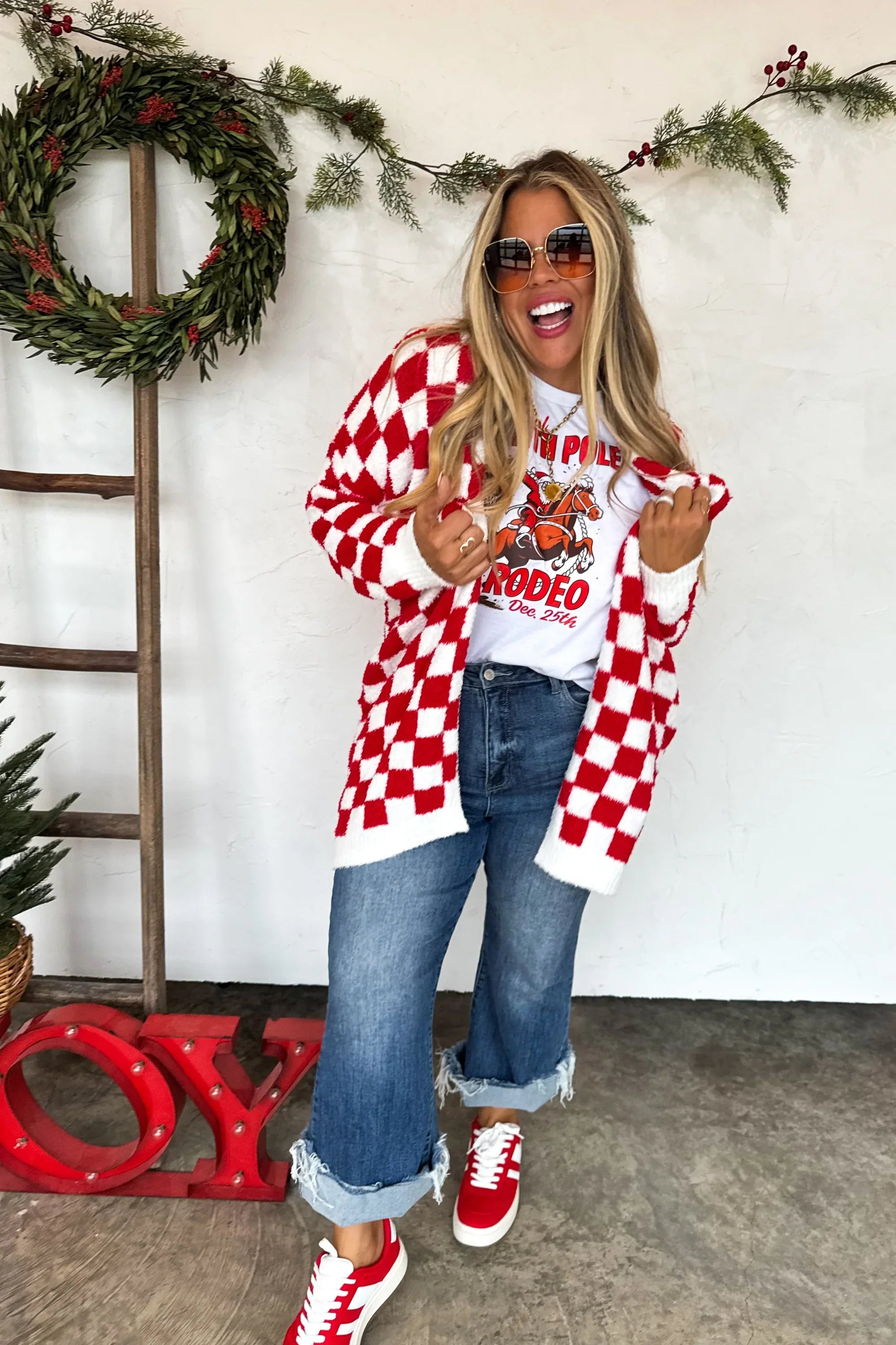 PRE-ORDER: Christmas Cloud Cardigan Red Checker
