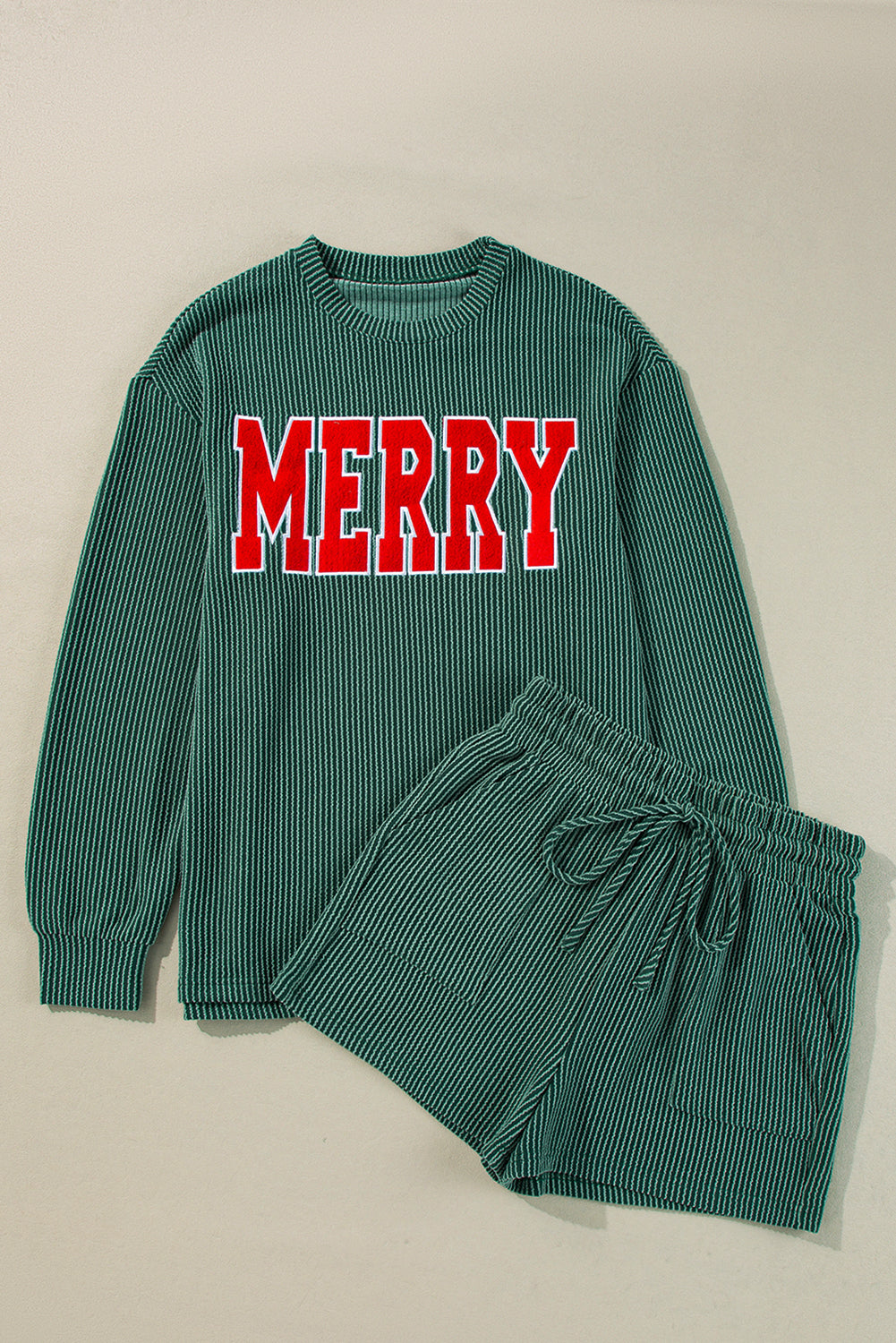 PRE-ORDER: Corded MERRY Long Sleeve Top and Shorts Pajama Set