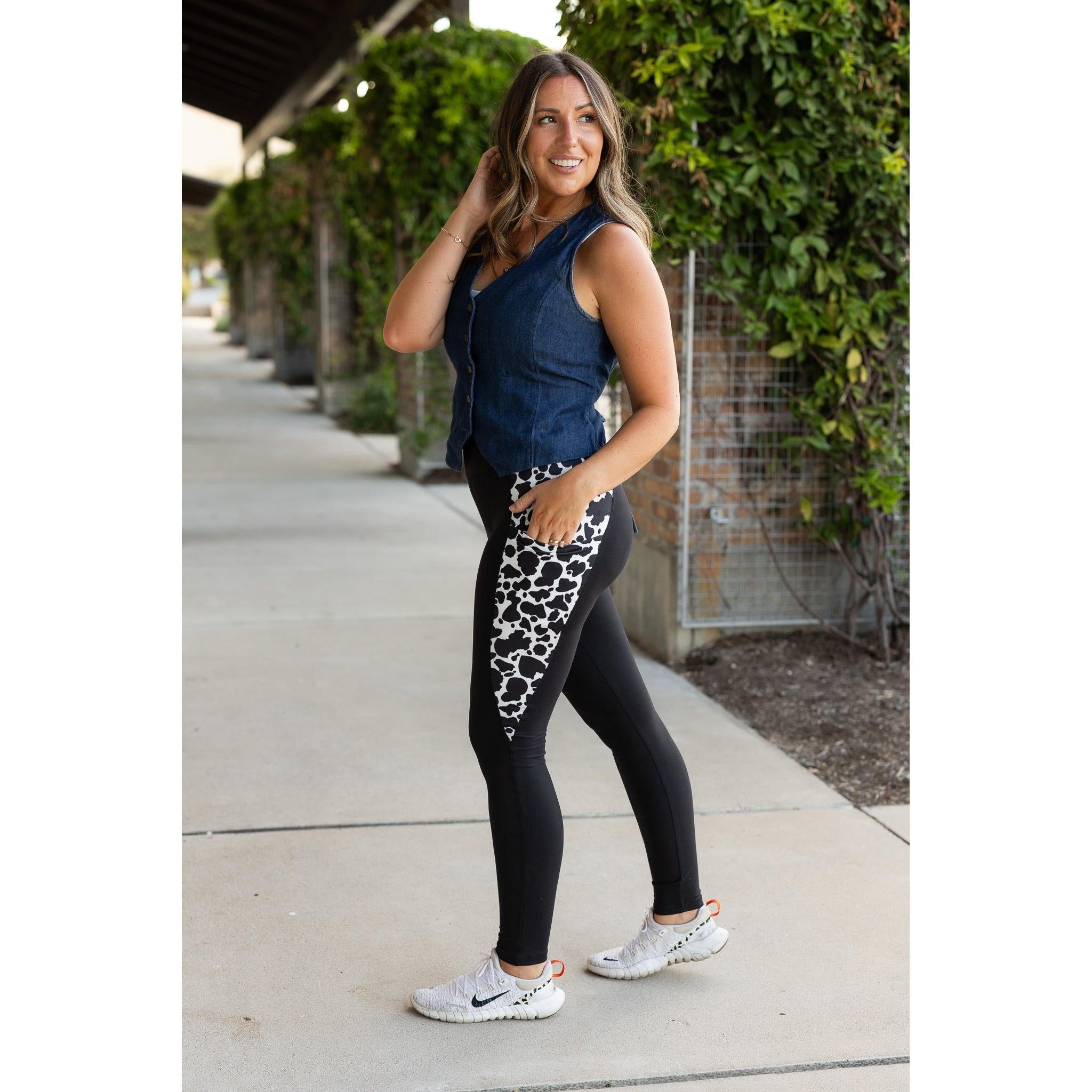 The Carolina - Cow Print Panel Leggings