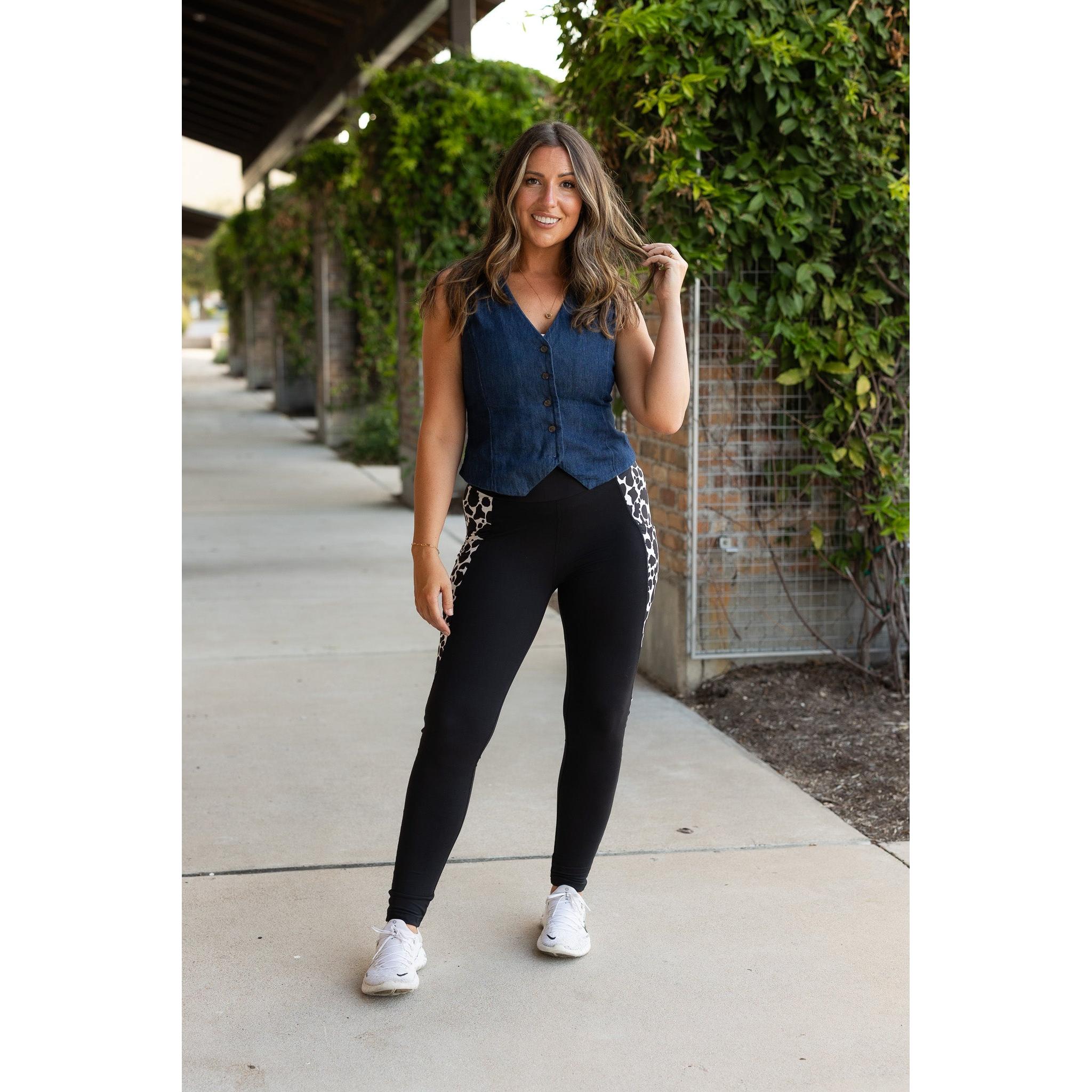 The Carolina - Cow Print Panel Leggings