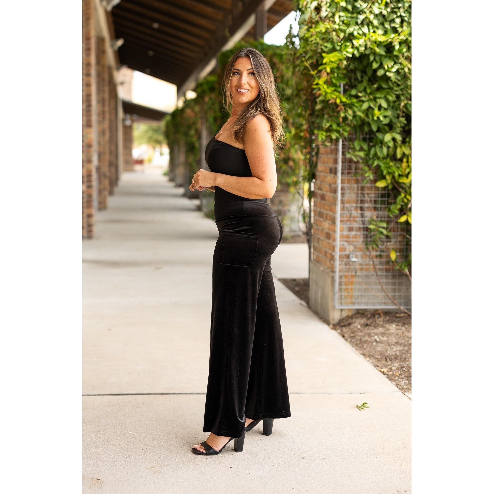 The Regina - Black Velvet Wide Leg Pants