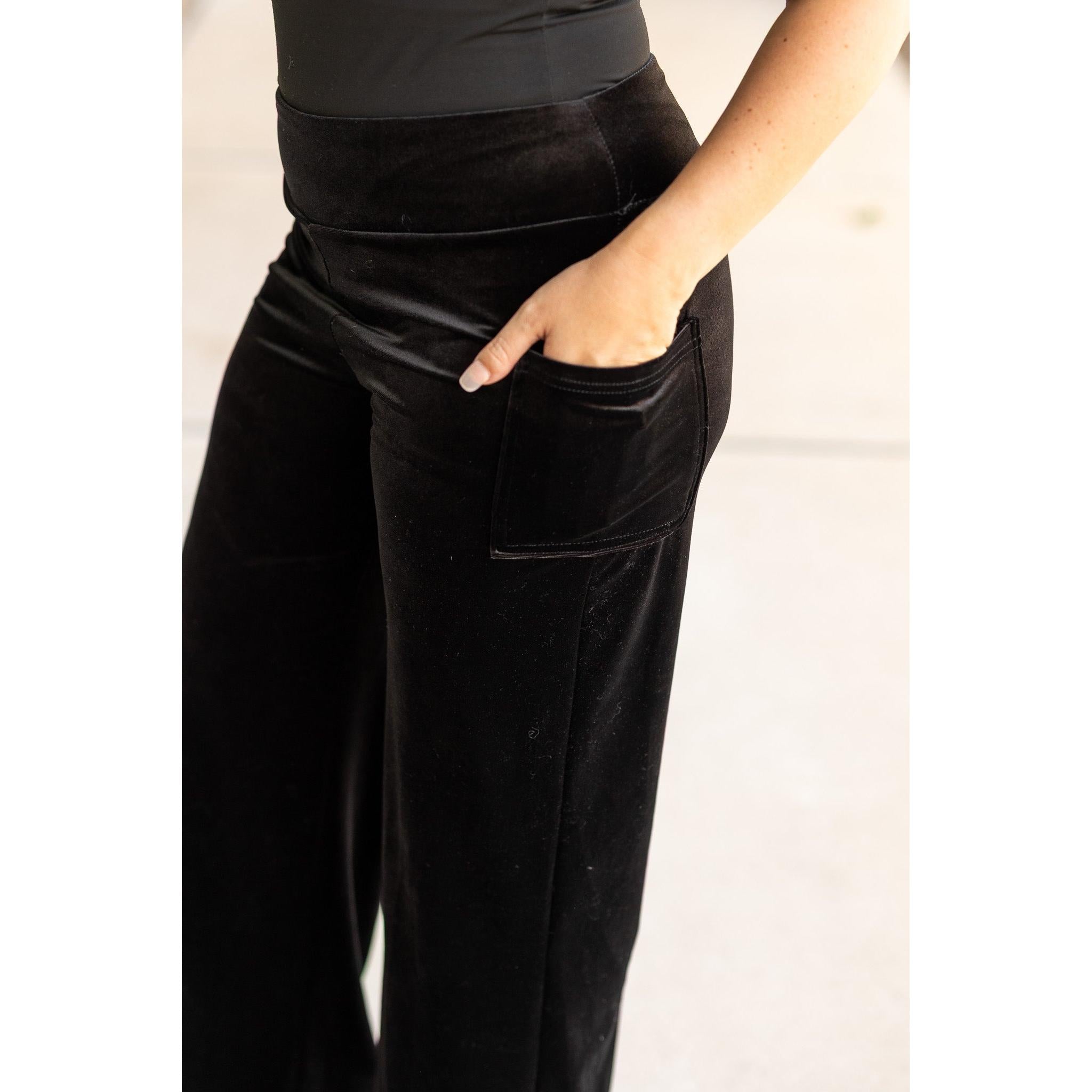 The Regina - Black Velvet Wide Leg Pants